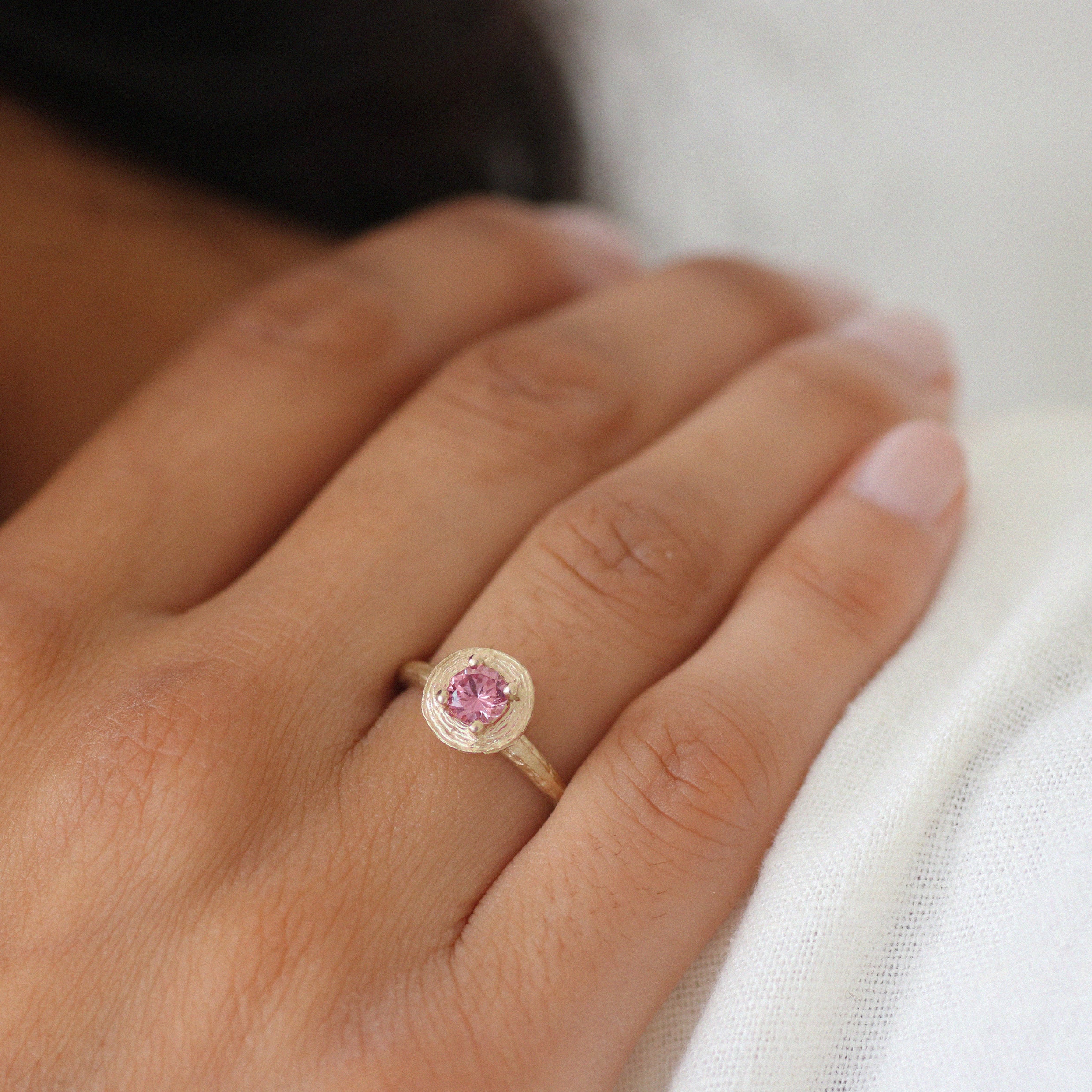 Modern Textured Gold Ring with A Pink Sapphire