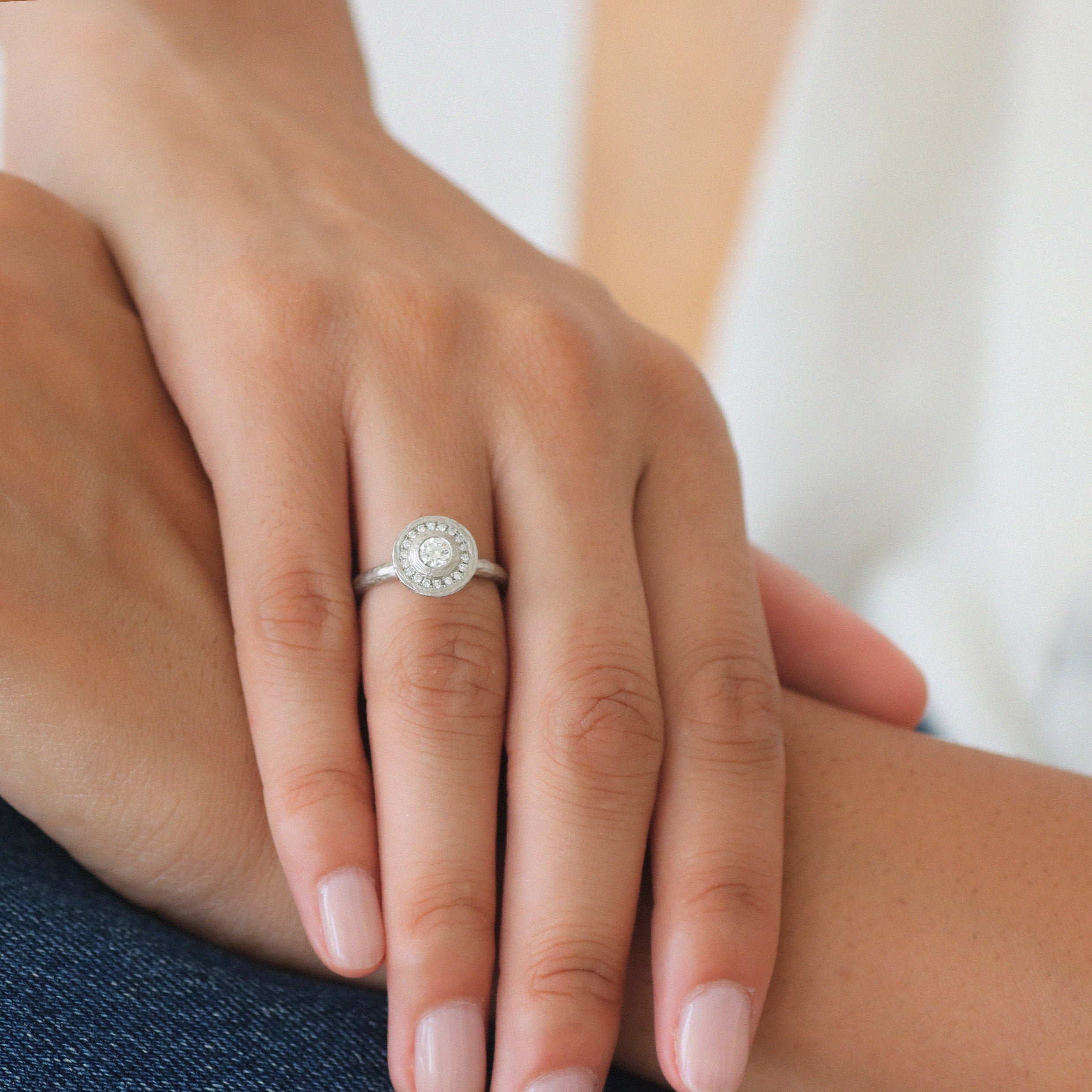 Platinum Diamond Textured Halo Ring