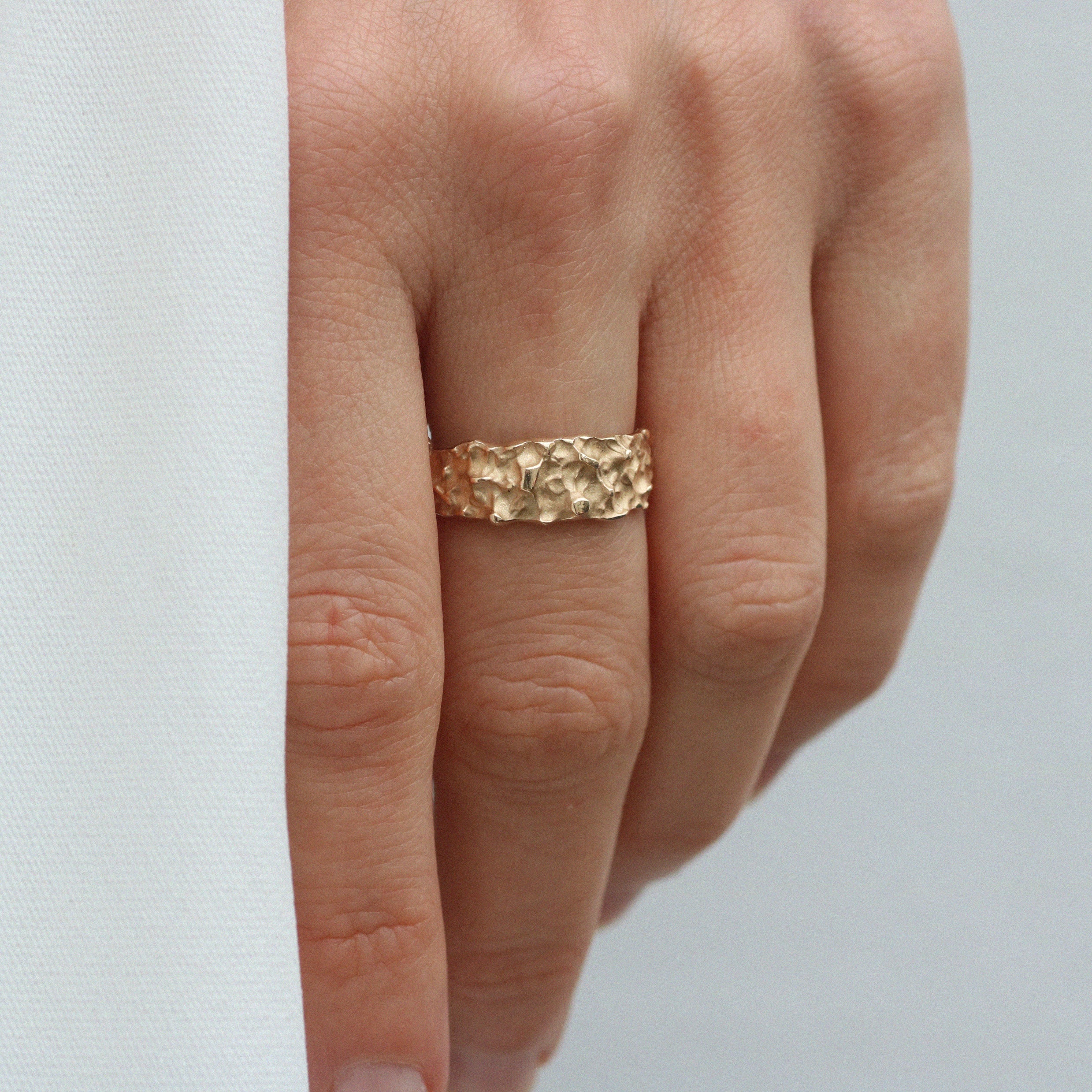 Textured Molten Yellow Gold Tapered Ring