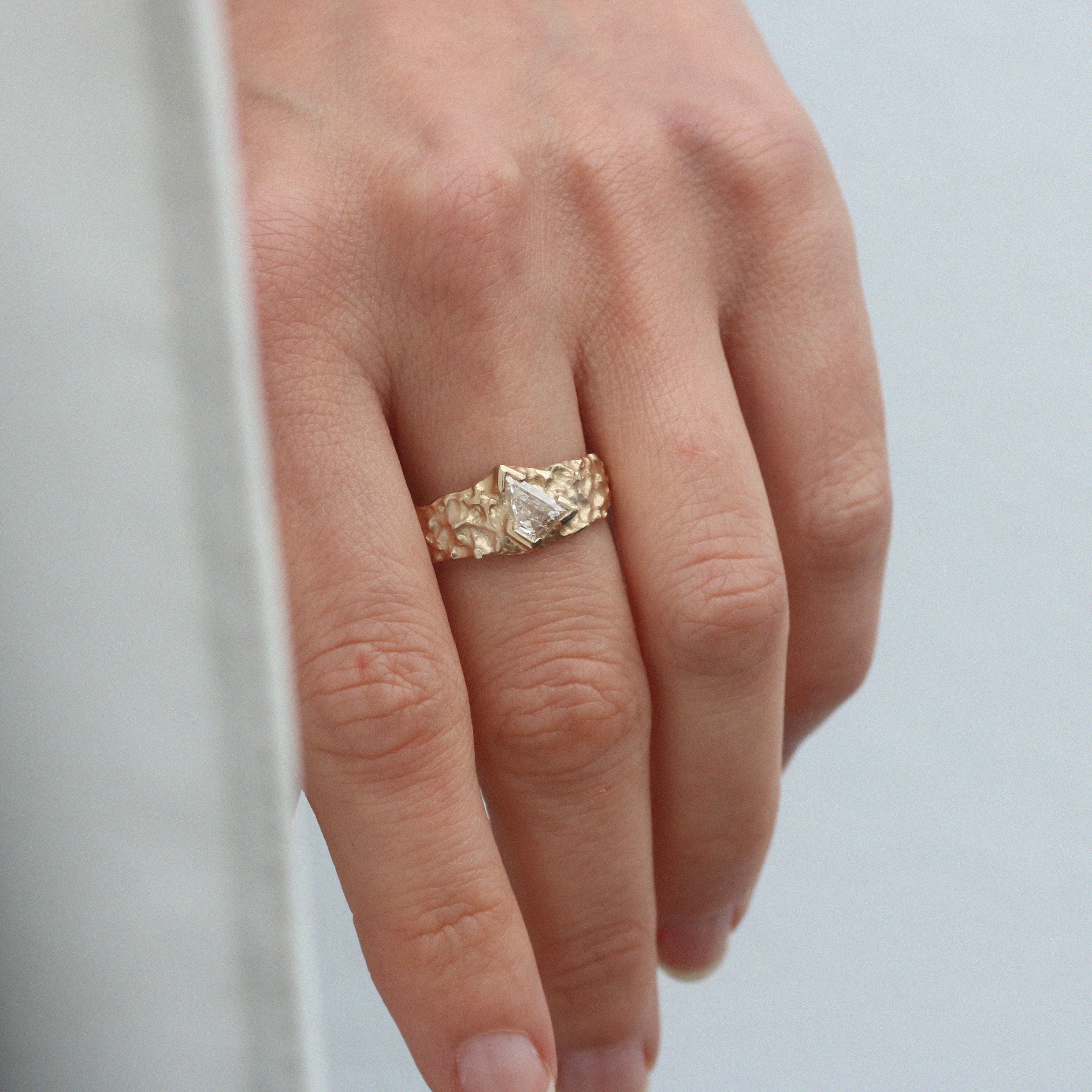 Yellow Gold Textured Molten Ring with White Shard Diamond