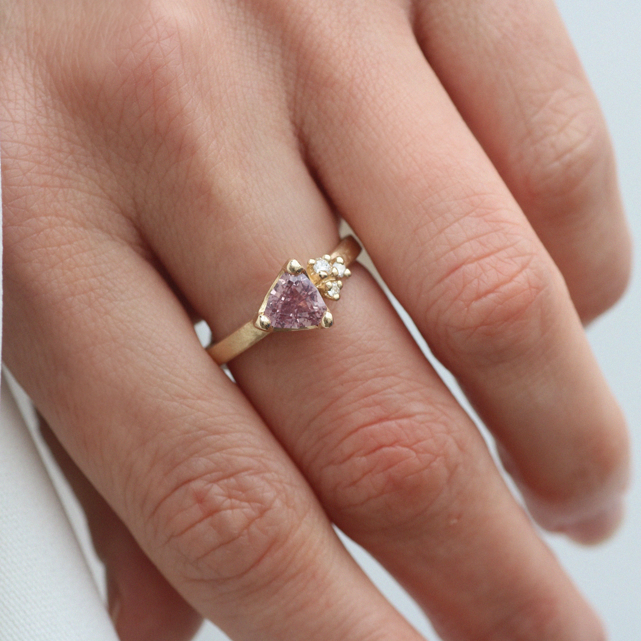 Yellow Gold Ring with a Pink Madagascan Sapphire and Diamonds