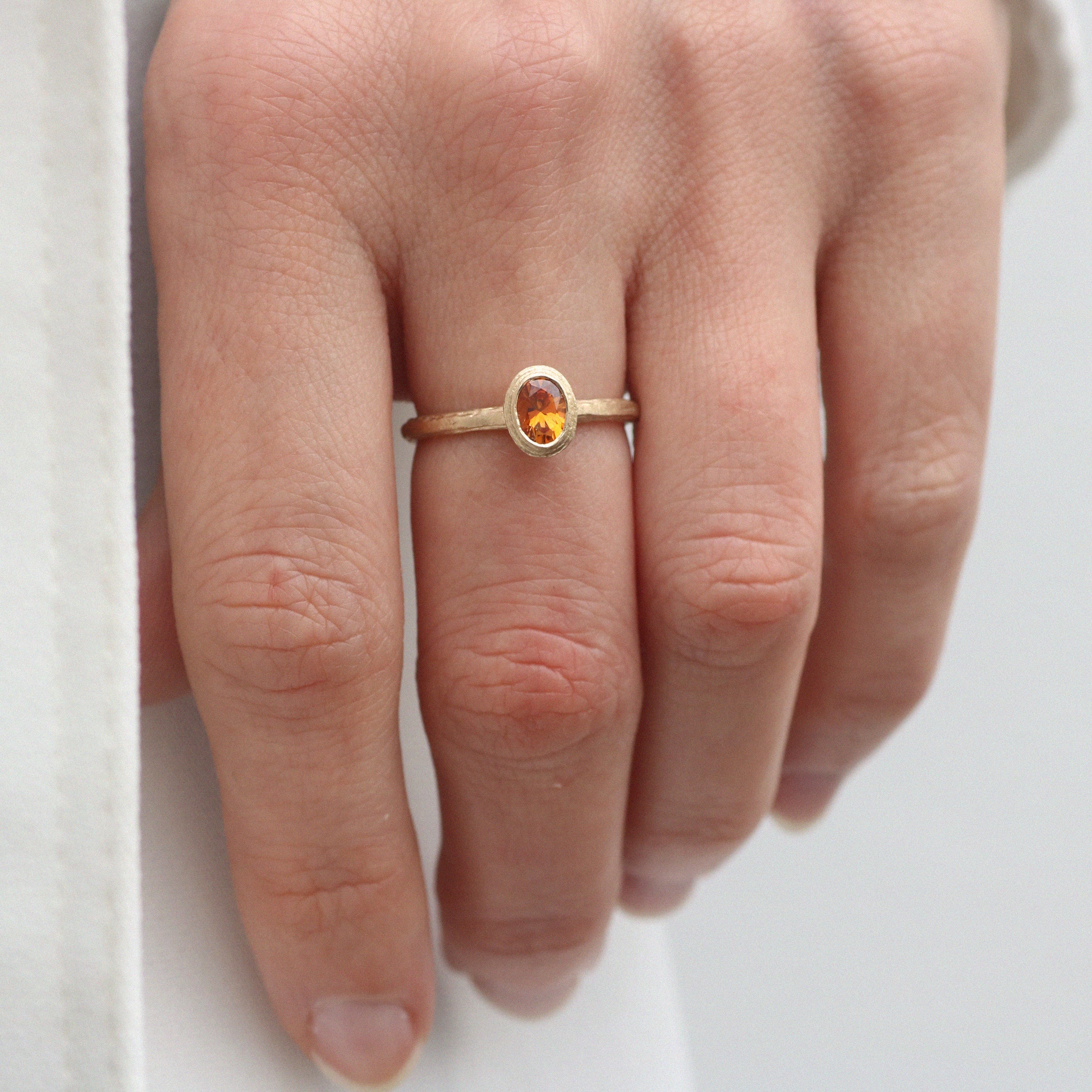 Solitaire Oval Orange Sapphire Ring