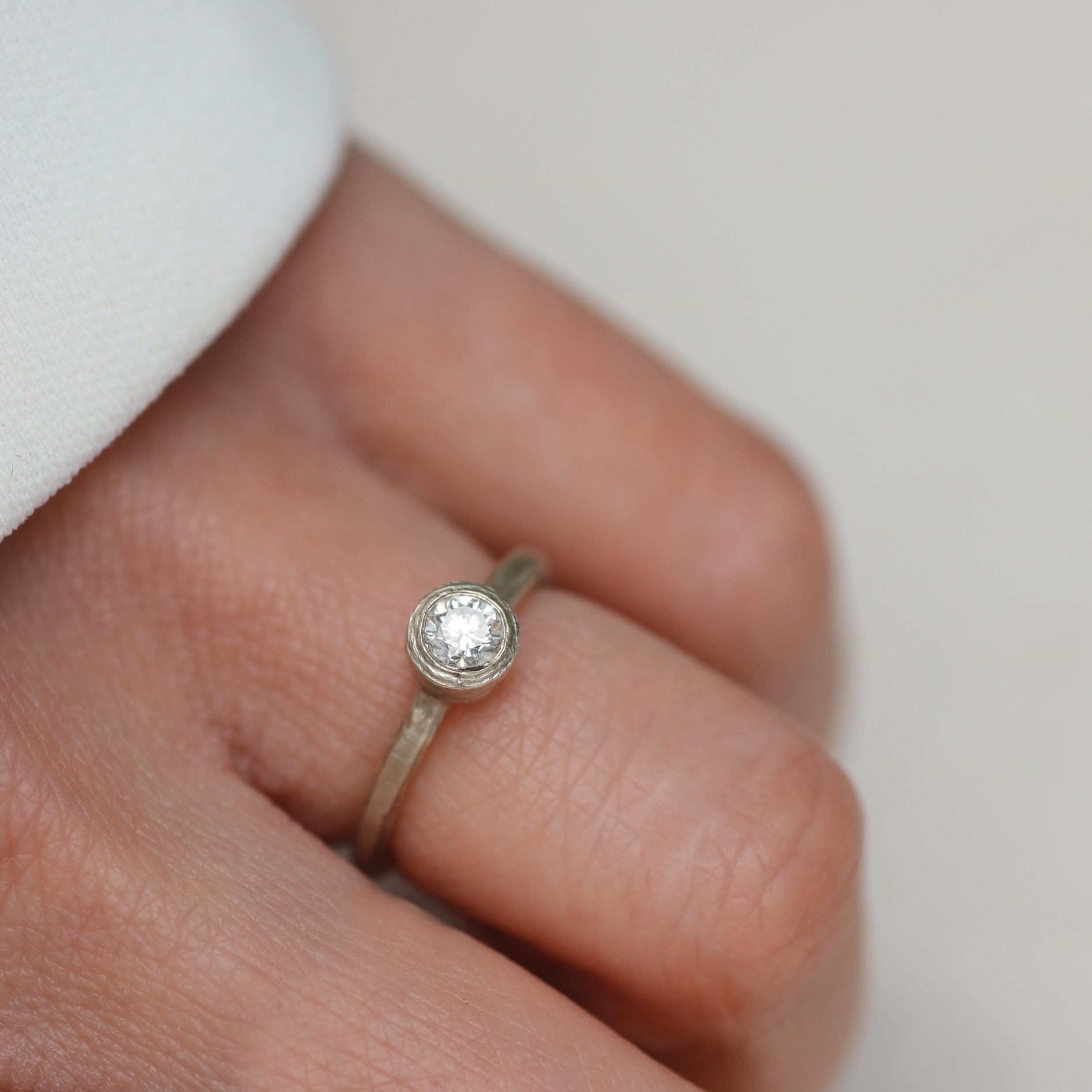 White Gold Textured Solitaire Diamond Ring