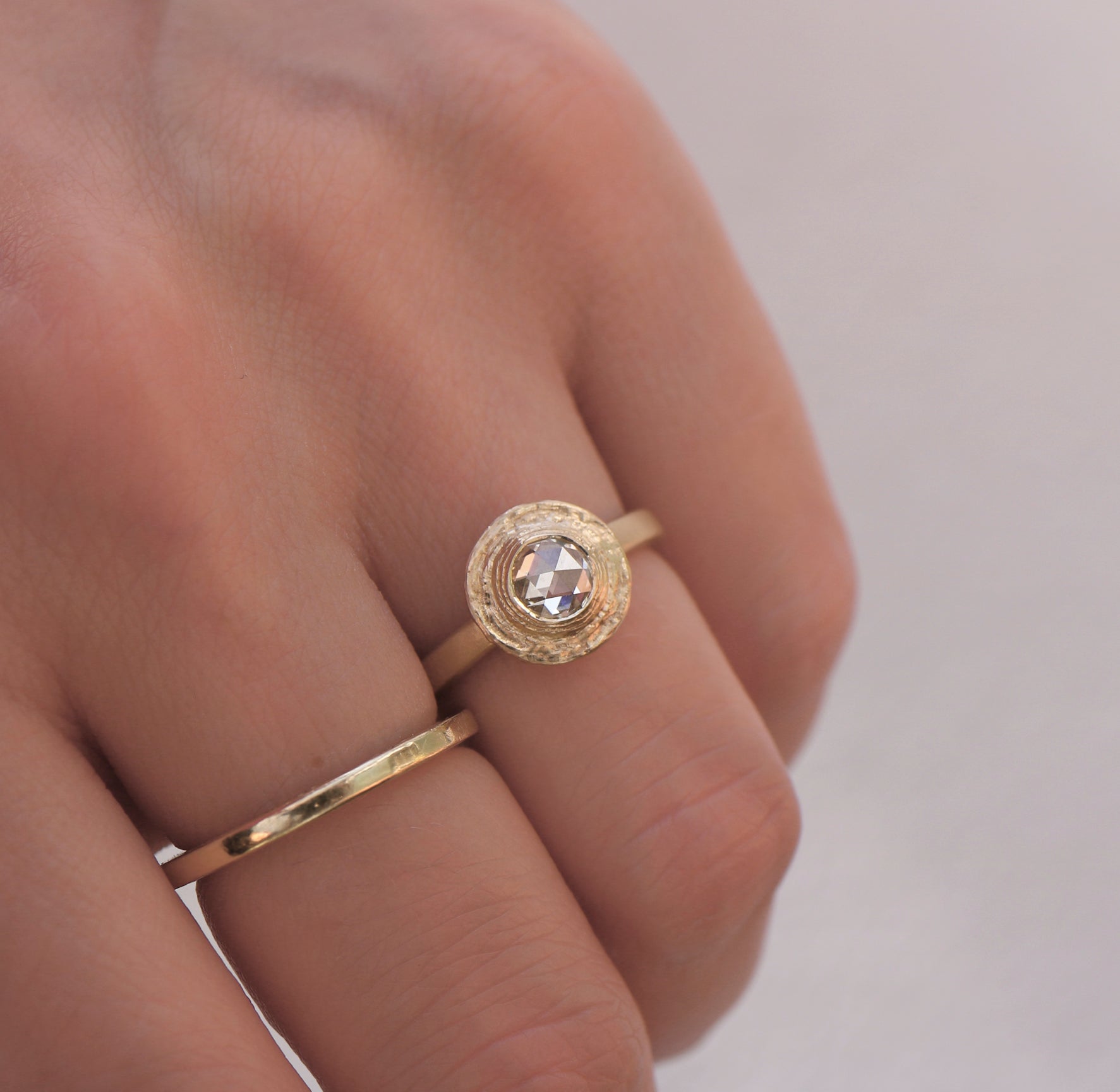 9ct Fairtrade Gold Ring with Round Rose Cut Diamond