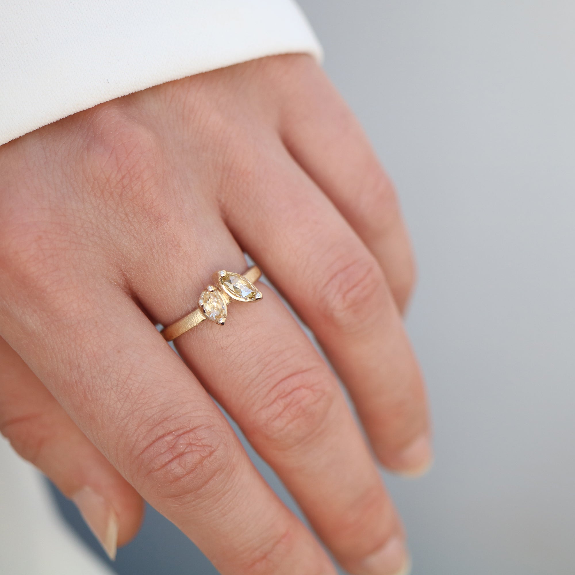 Yellow Gold Toi et Moi Ring with Rose Cut Freeform Diamonds