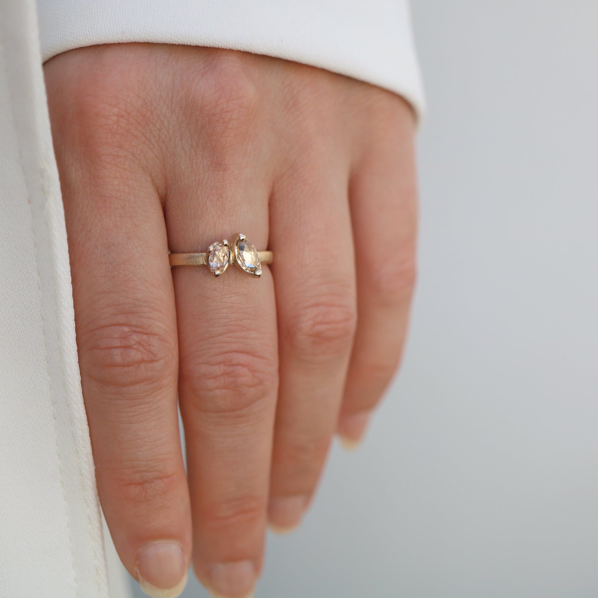 Yellow Gold Toi et Moi Ring with Rose Cut Freeform Diamonds