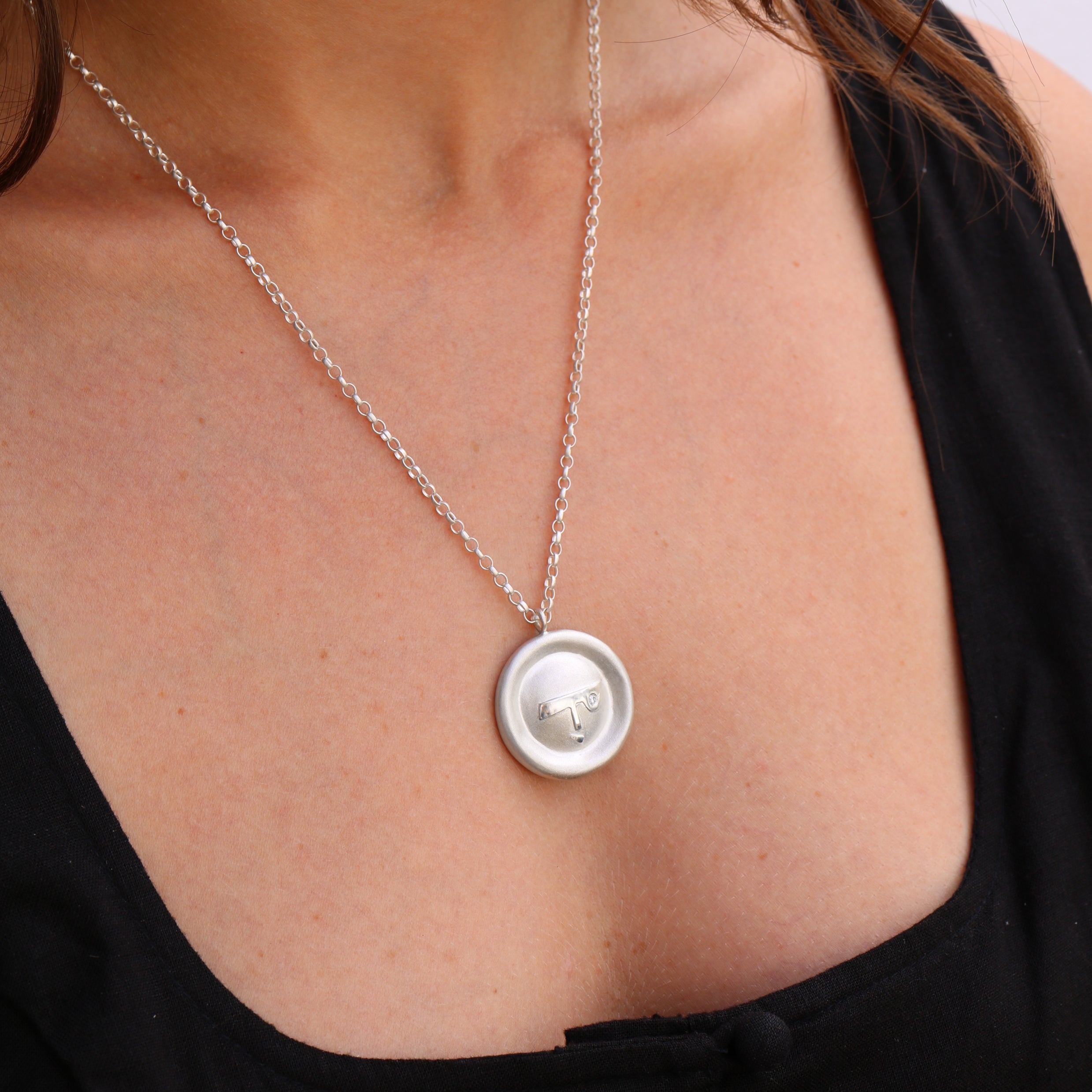Diana Porter Silver Face Diamond Pendant Necklace
