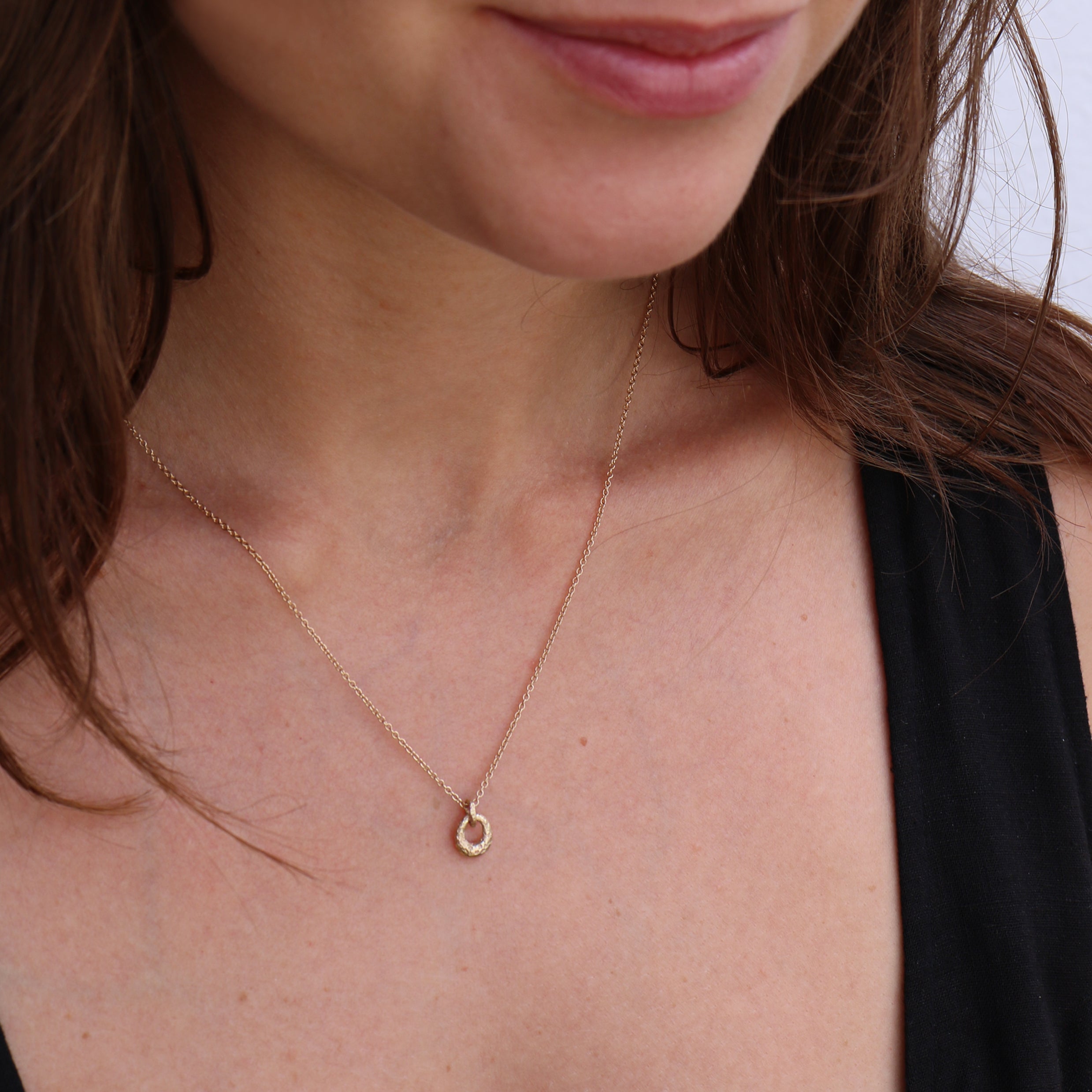 Reflect Tiny Yellow Gold Textured Double Link Pendant