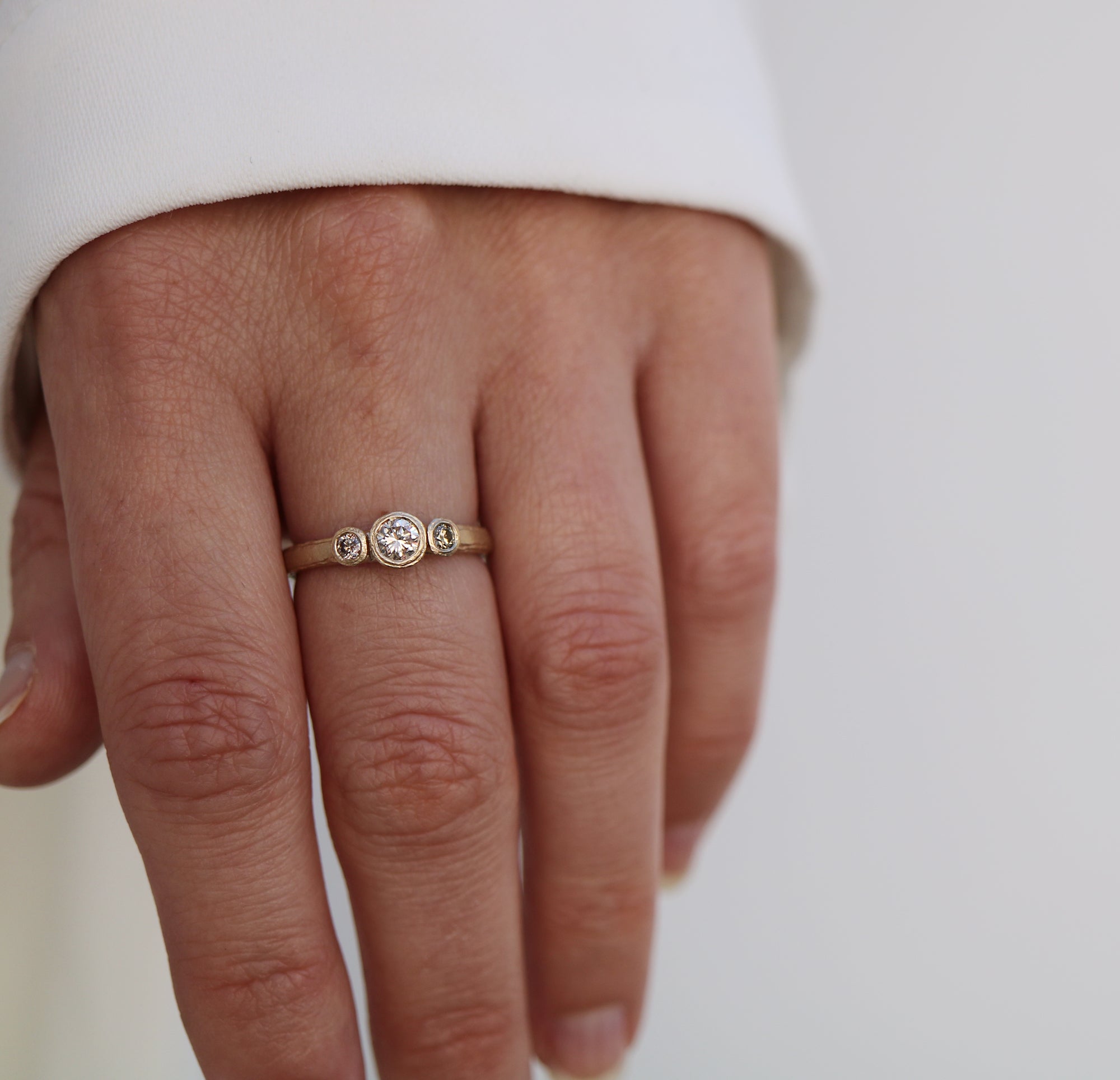 Yellow Gold Trilogy Ring with Champagne Diamonds