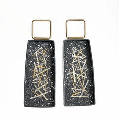 Gill Galloway-Whitehead Abstract Gold and Oxidised Drop Earrings