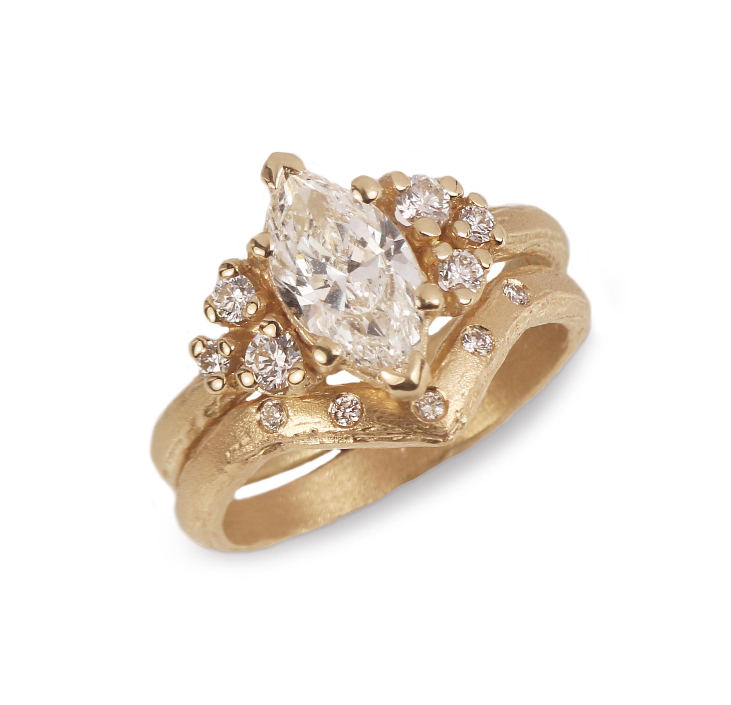 Bespoke - 9ct Yellow Gold Shaped Etched Wedding band with Diamonds