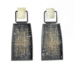 Gill Galloway-Whitehead Large Abstract Silver and Gold Drop Earrings
