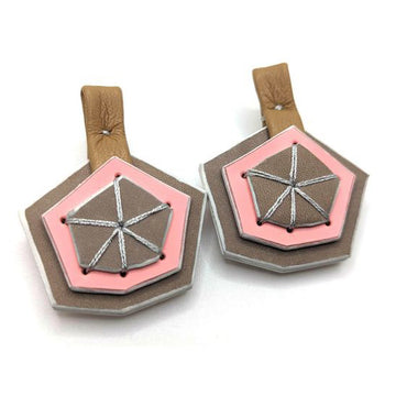 Ten Cloudy Grey and Pink Medium Leather Drop Earrings