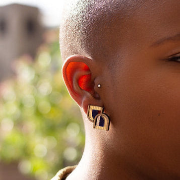 Chalk Jewellery Double Arch Studs in Navy
