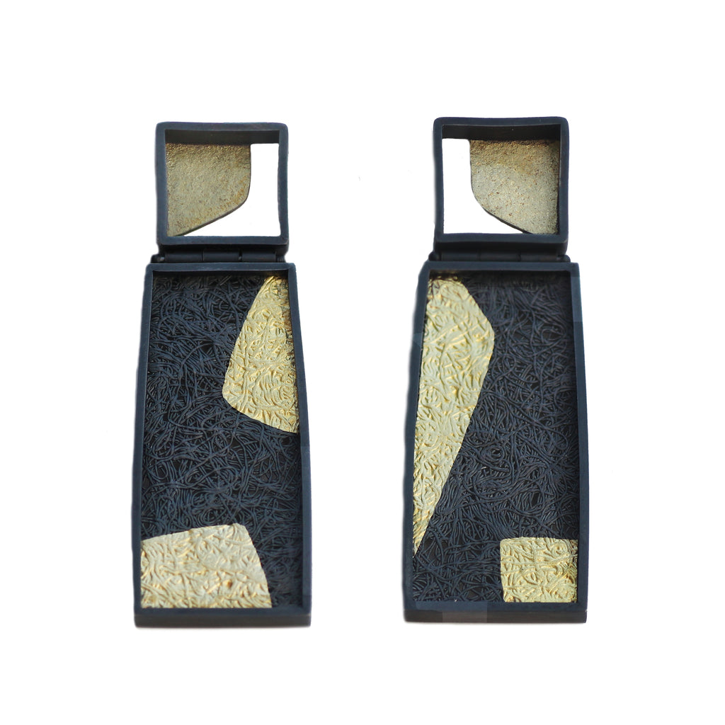 Gill Galloway-Whitehead Gold and Oxidised Drop Earrings