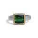 Silver and Yellow Gold Green Cushion Cut Diamond Ring