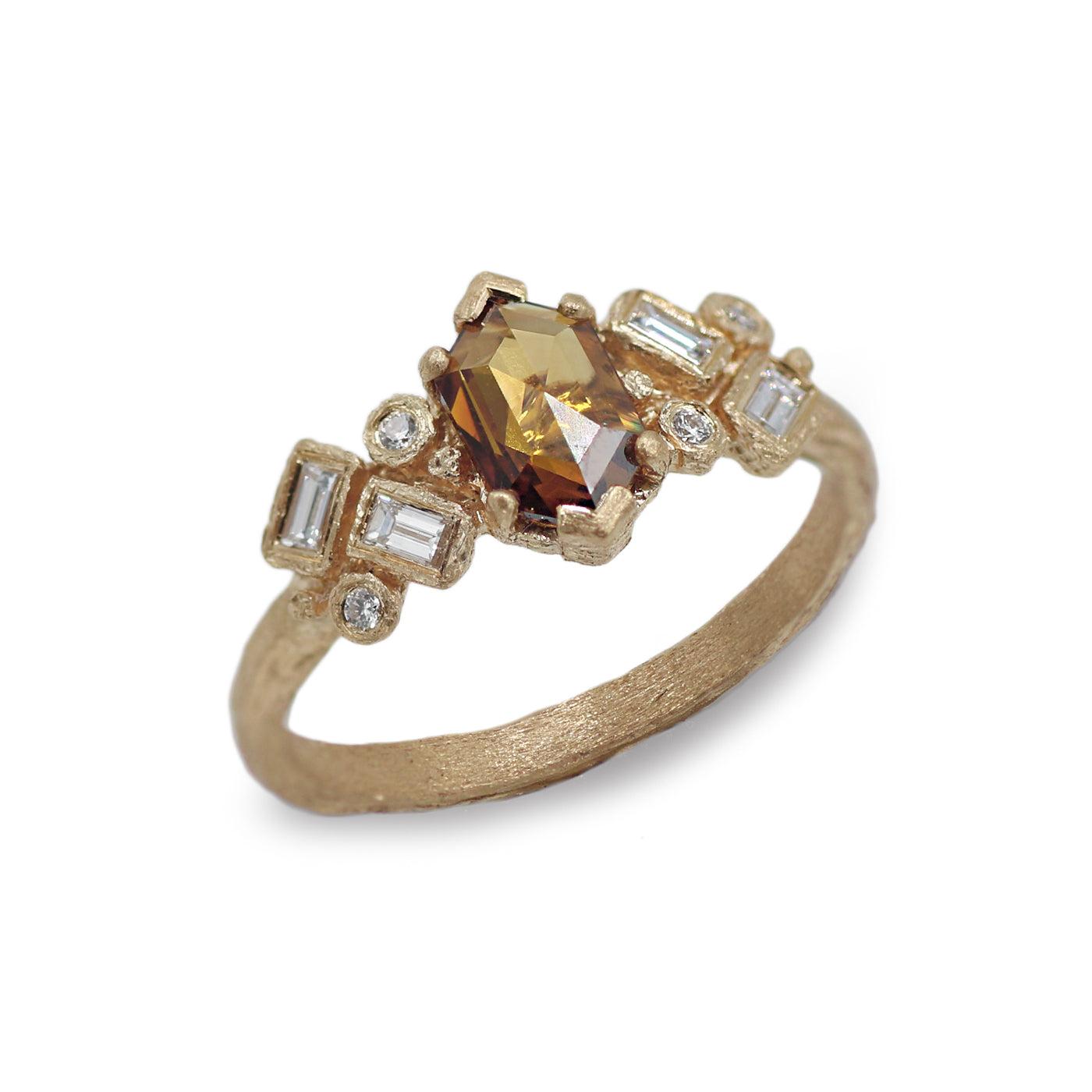 Bespoke 18ct Yellow Gold Ring with a Brown Rose Cut Diamond