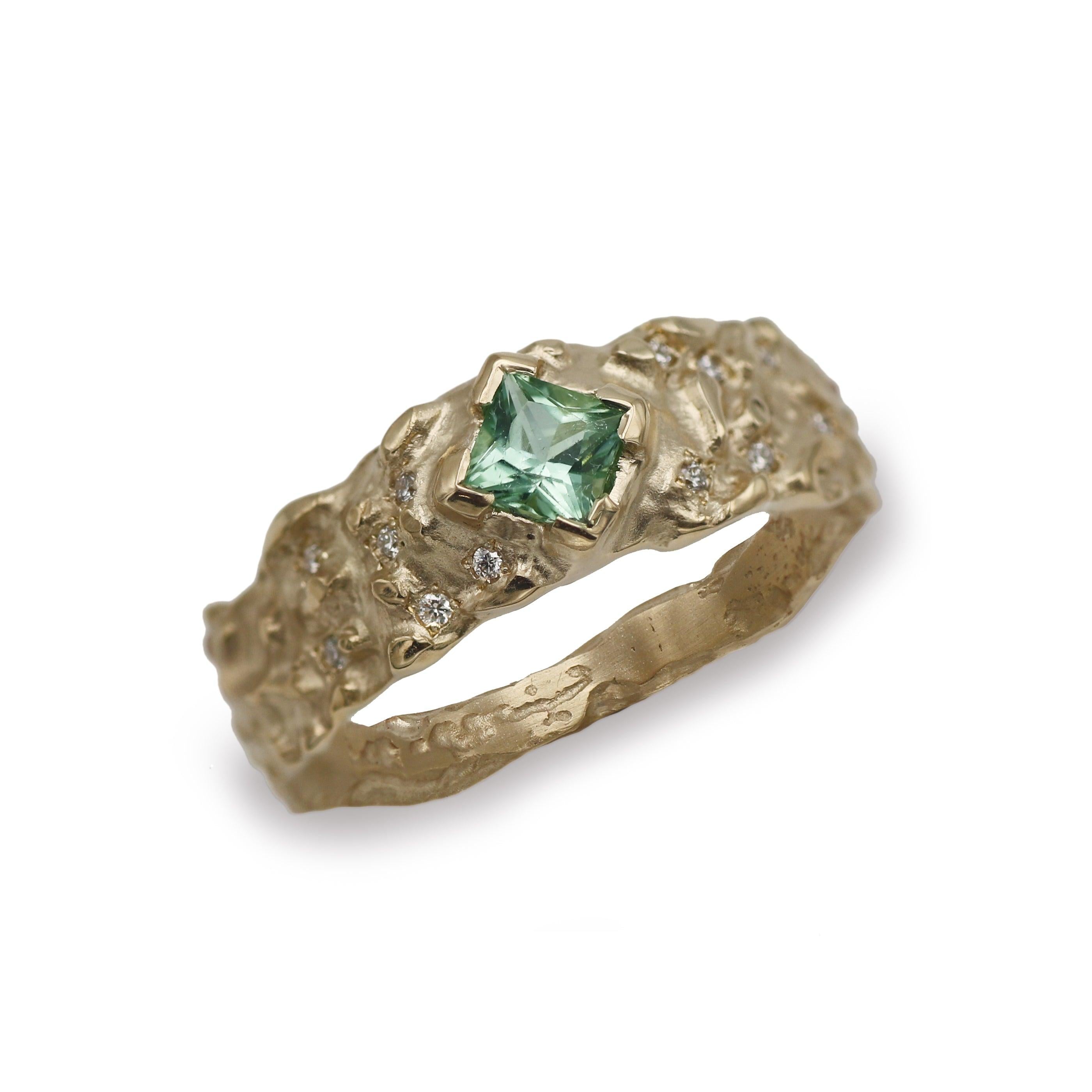 Bespoke - 9ct Yellow Gold Molten with a Green Tourmaline