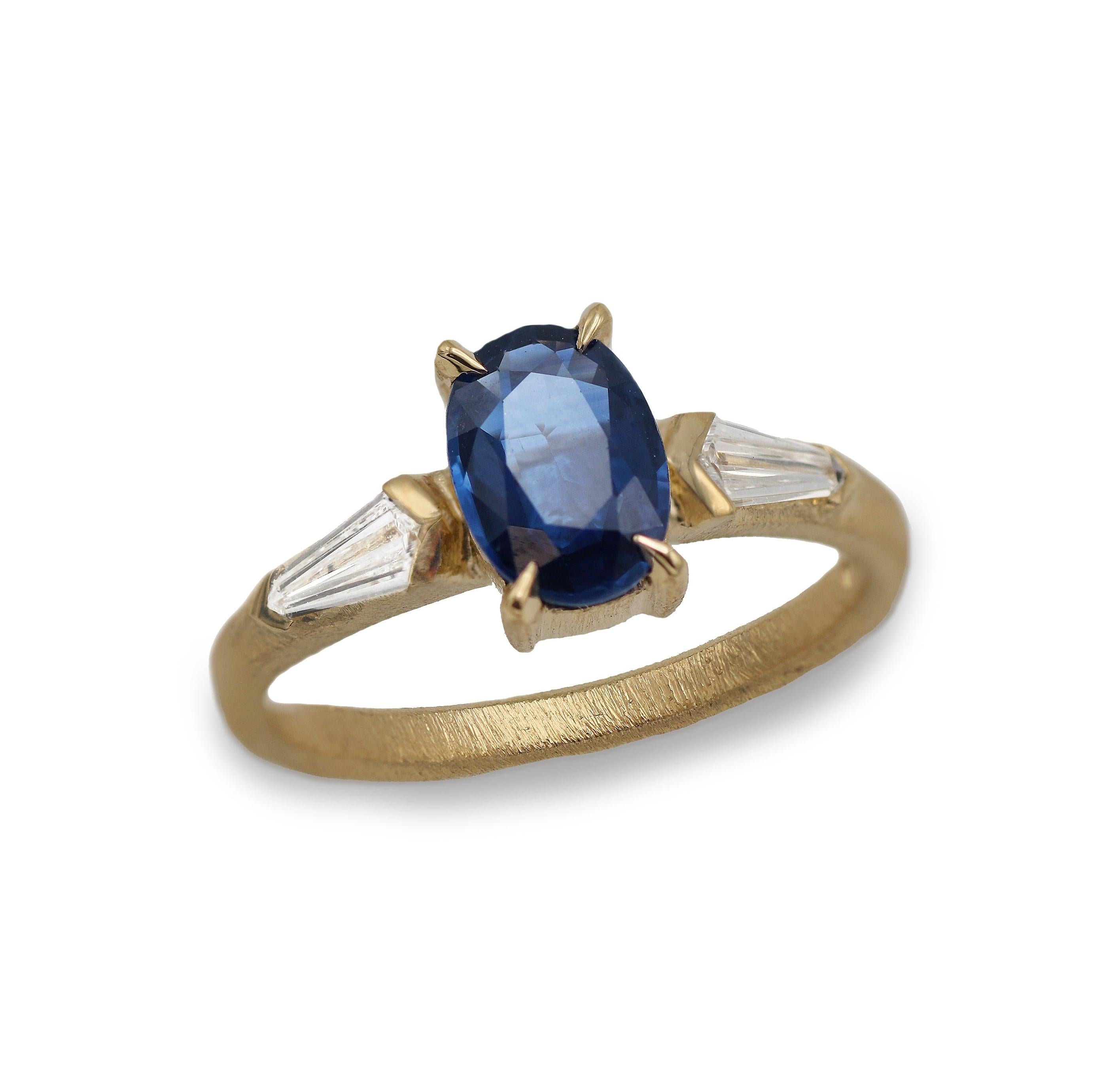 Bespoke - 18ct Yellow Gold Engagement Ring With Oval Sapphire and Diamonds