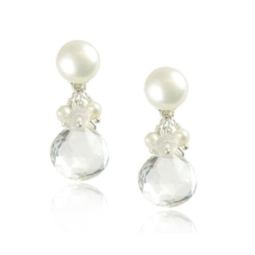 Mounir Silver Pearl & Crystal Briolette Drop Earrings