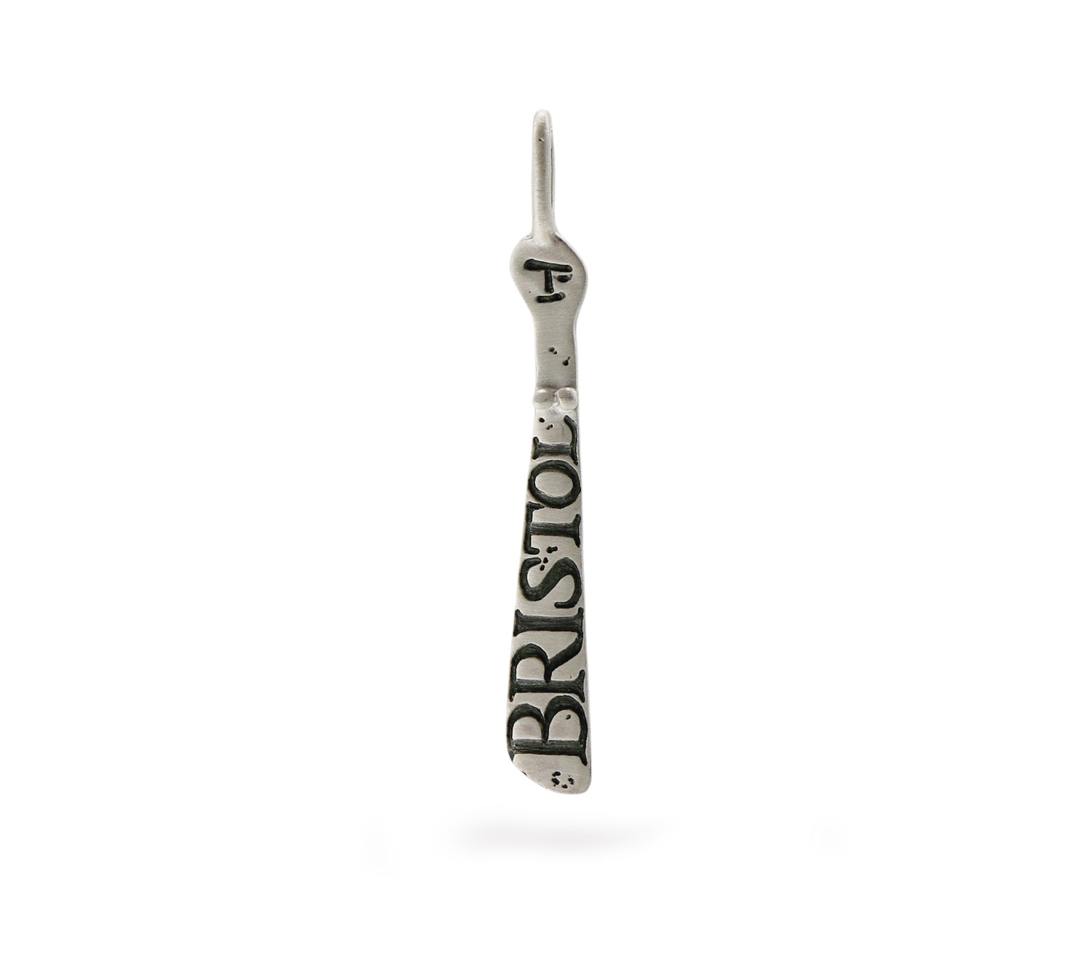 Silver Pendant etched with the word Bristol in an oxidised finish. 