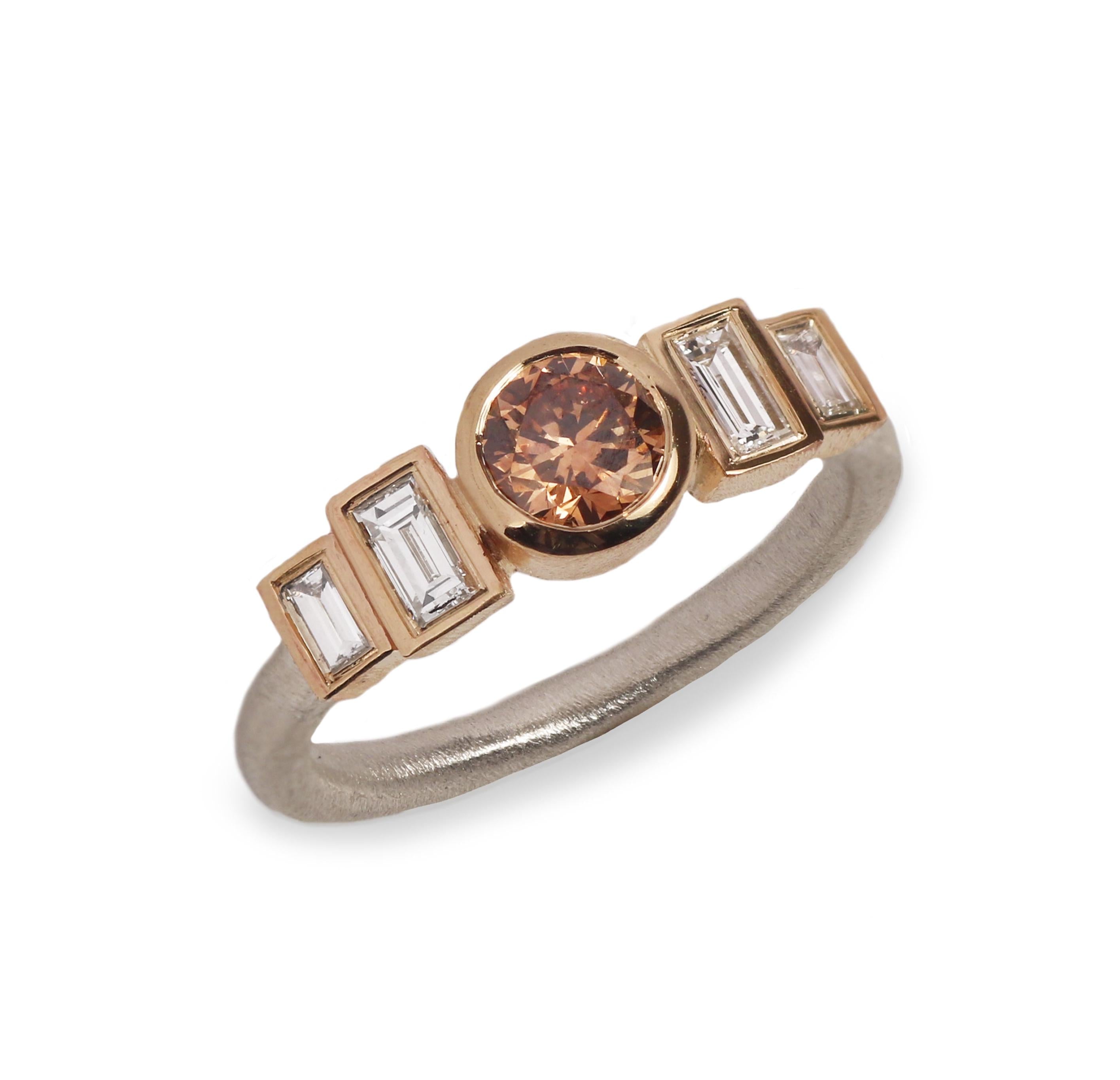 Bespoke - 9ct Fairtrade Yellow and White Gold with Baguette Diamonds and Brown Diamond