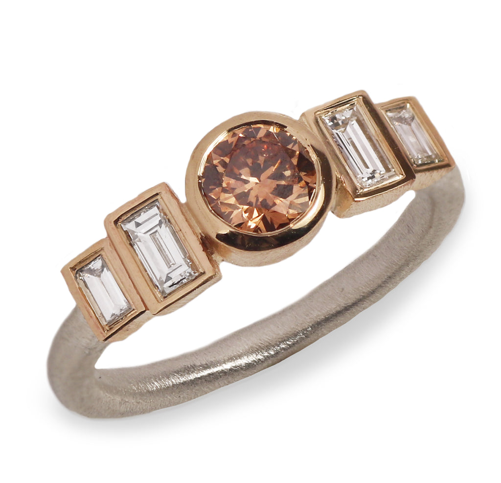 Bespoke - 9ct Fairtrade Yellow and White Gold with Baguette Diamonds and Brown Diamond
