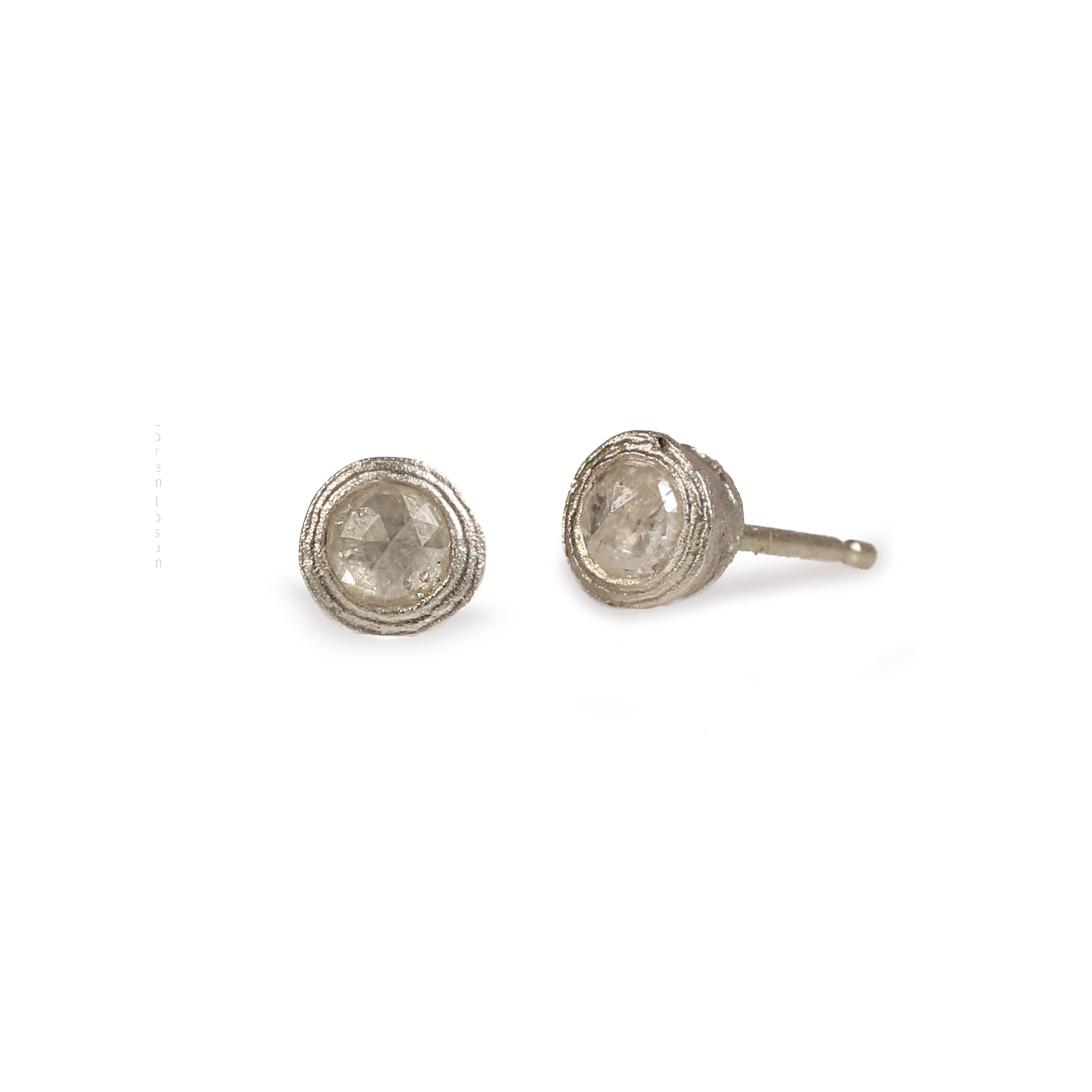 9ct Fairtrade White Gold Ear Studs with Rose Cut Diamonds