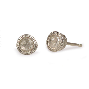 9ct Fairtrade White Gold Ear Studs with Rose Cut Diamonds