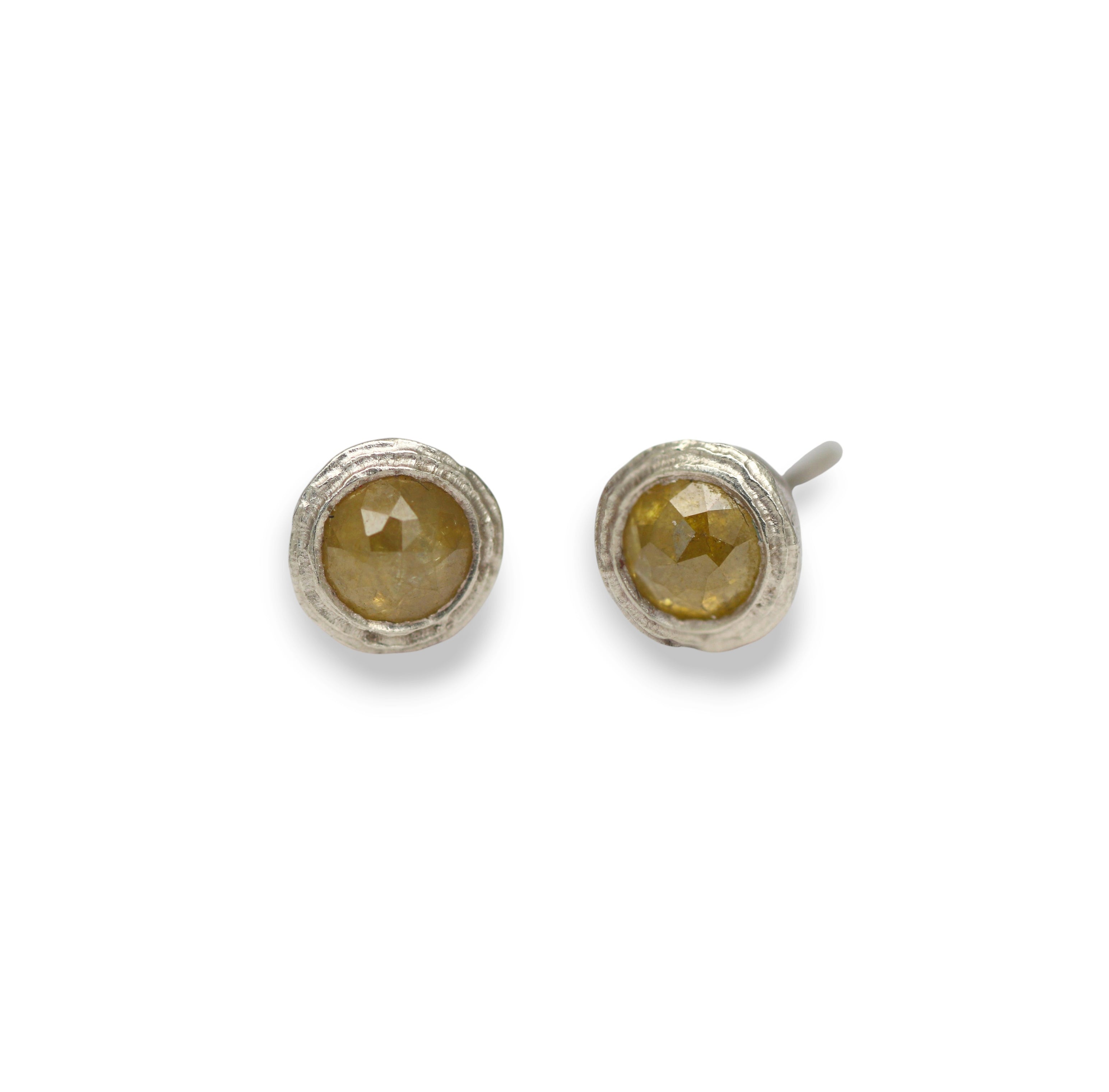 9ct Fairtrade White Gold Studs with Yellow Rose Cut Diamonds