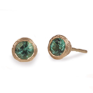 9ct Fairtrade Yellow Gold Textured Ear Studs with Seafoam Tourmalines