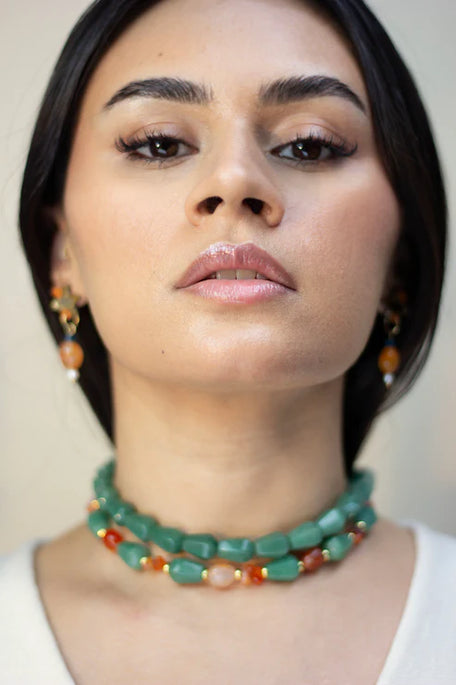 Chalk Jewellery Hiba Carnelian And Aventurine Beaded Necklace