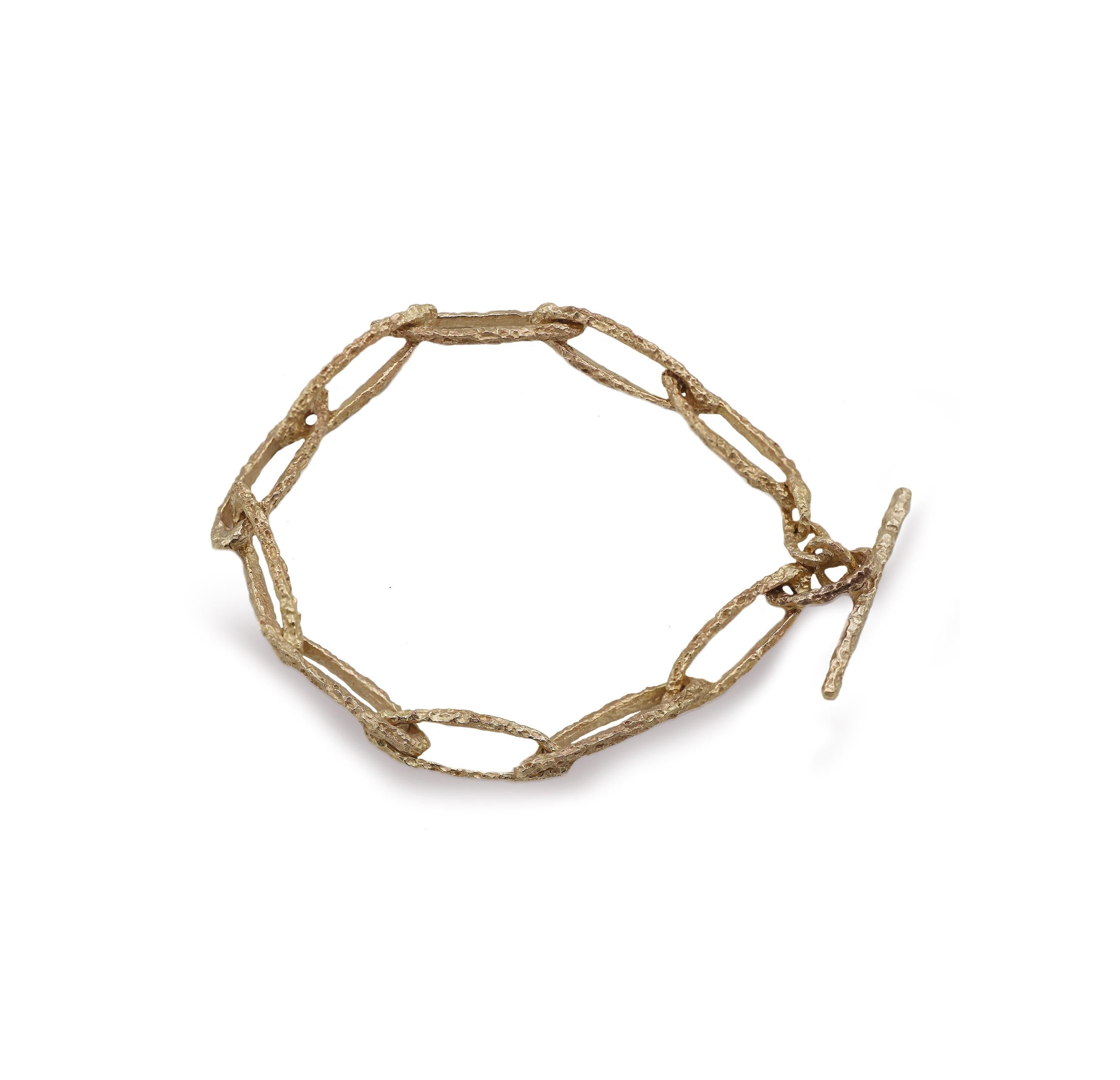 Textured Yellow Gold Link Bracelet