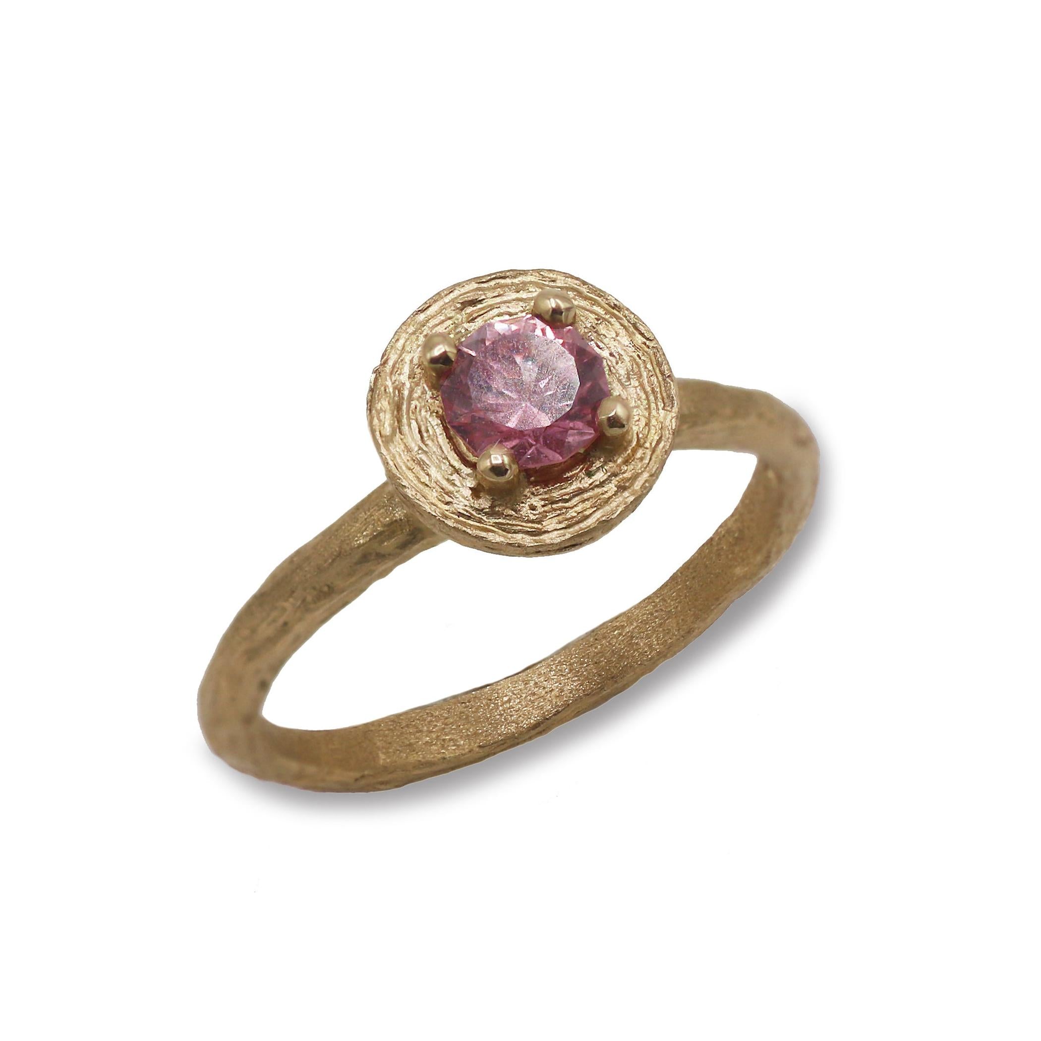Modern Textured Gold Ring with A Pink Sapphire