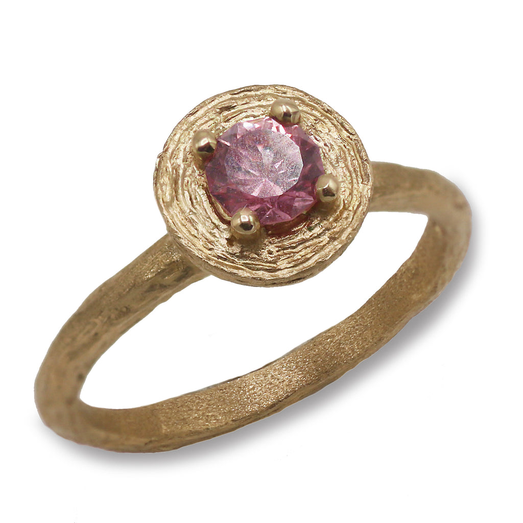 Modern Textured Gold Ring with A Pink Sapphire