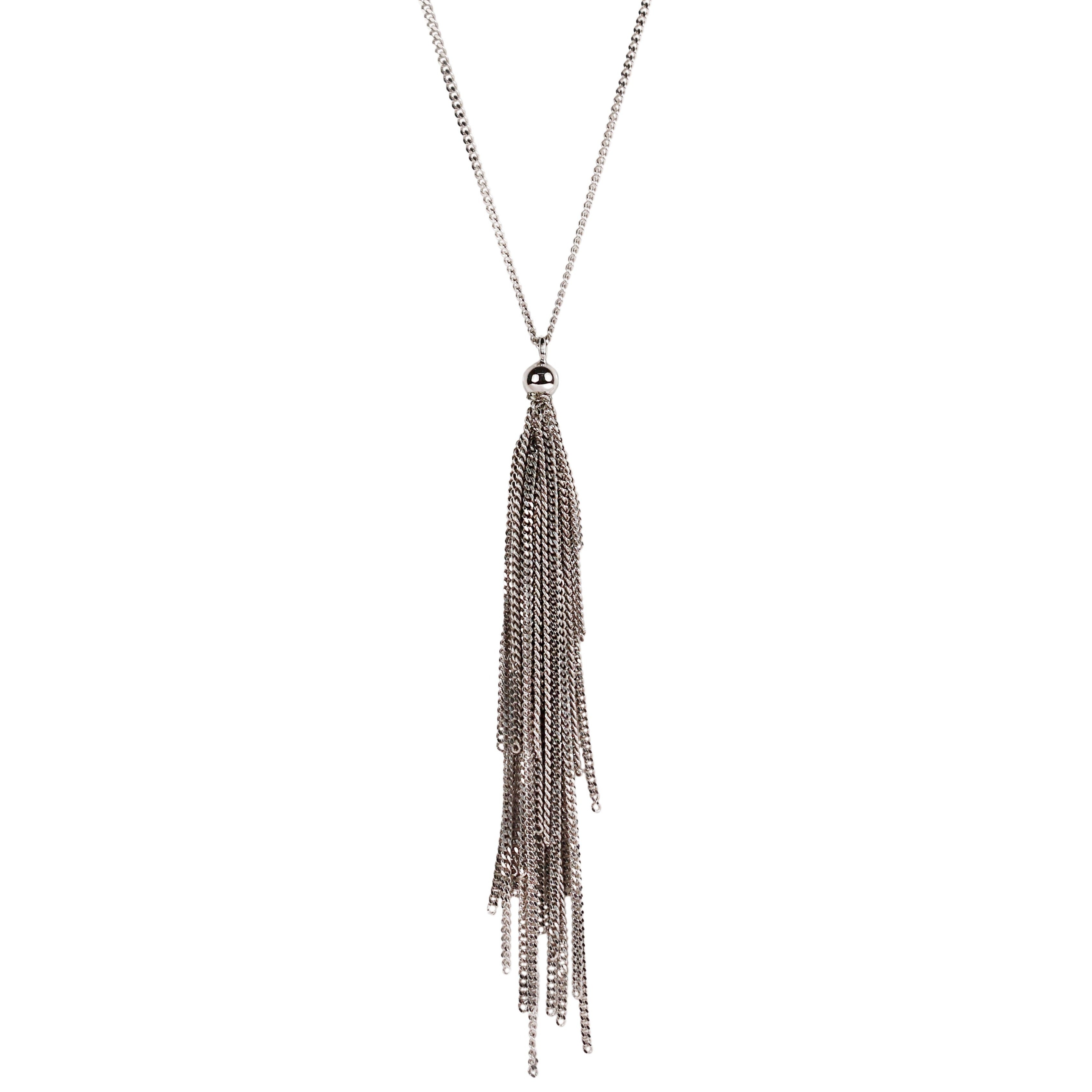 Outlet - Claudia Milic Feather Tassel Necklace in Rhodium Plate