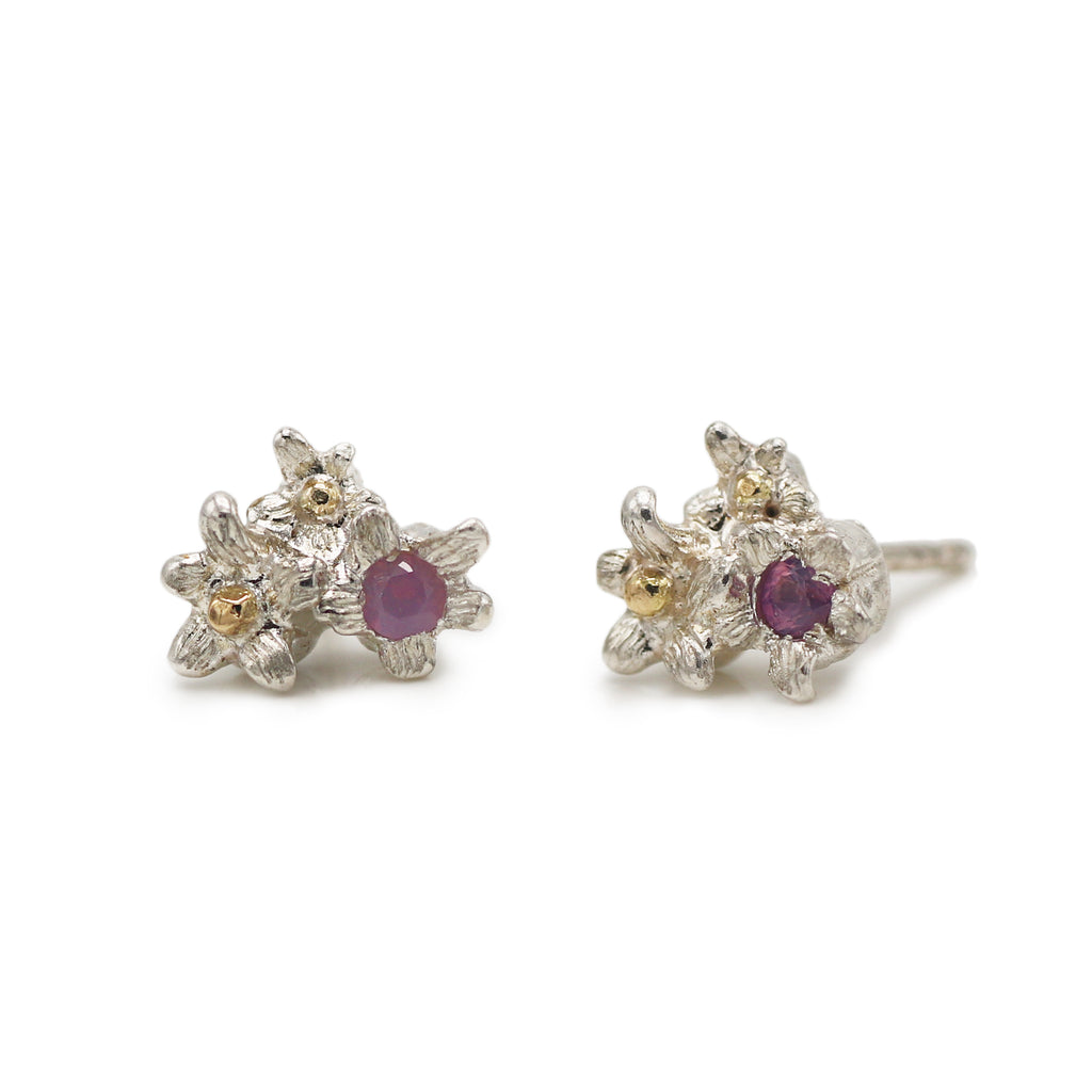 Charlotte Rowenna Silver and Pink Sapphire Floral Stud Earrings