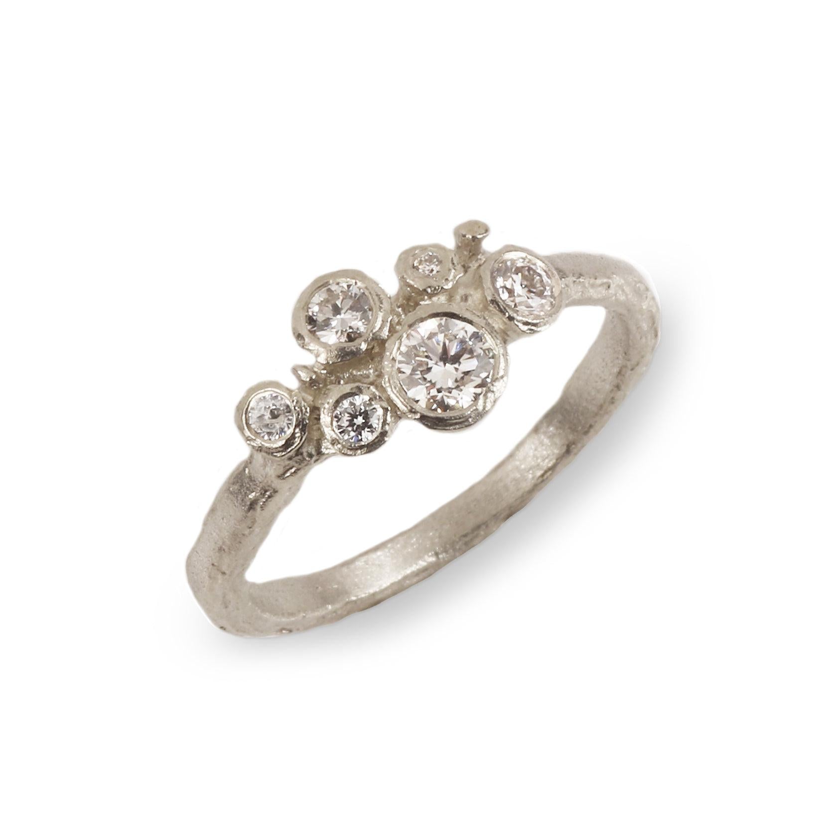 9ct Fairtrade White Gold Multi set Ring with Six White Diamonds