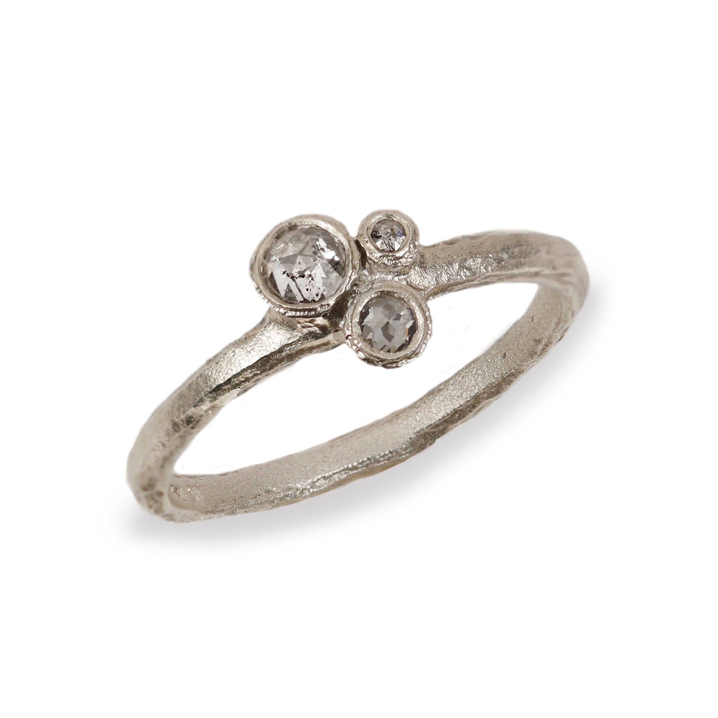 White Gold Organic Ring with Cluster of Rose Cut Diamonds