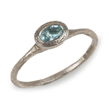 Textured 9ct Fairtrade White Gold Ring with 0.25ct Oval Aquamarine