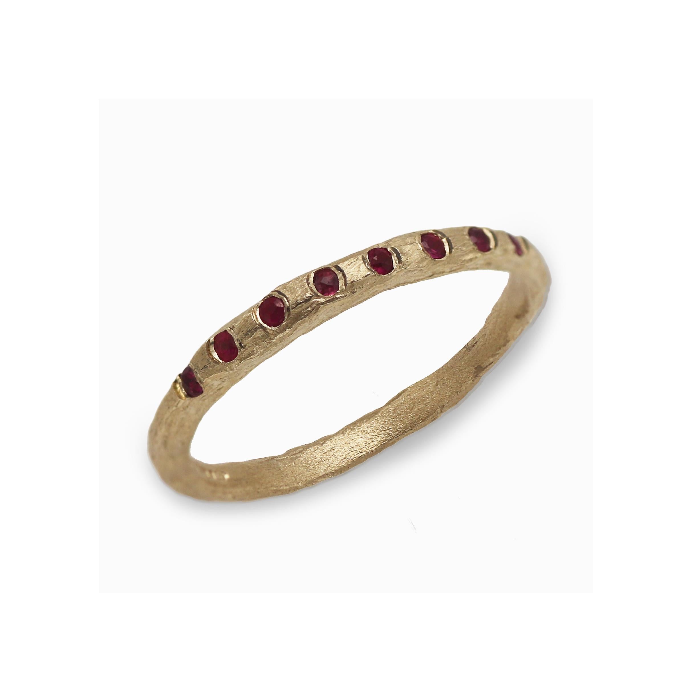 Textured Yellow Gold Eternity Ring With Rubies