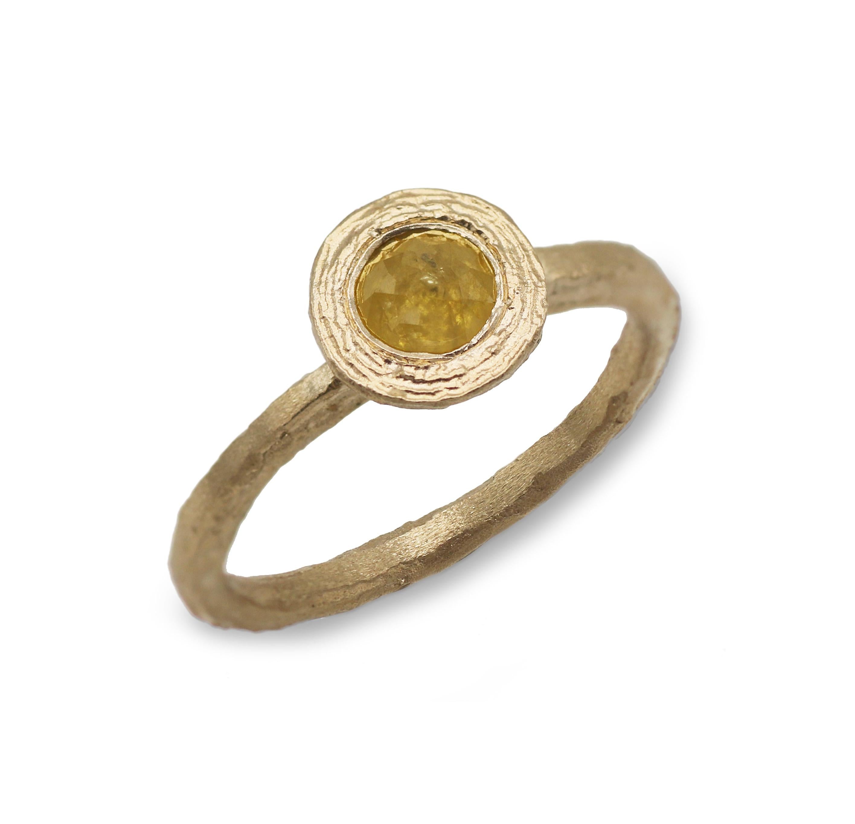 Textured Gold Ring with Yellow Rose Cut Diamond