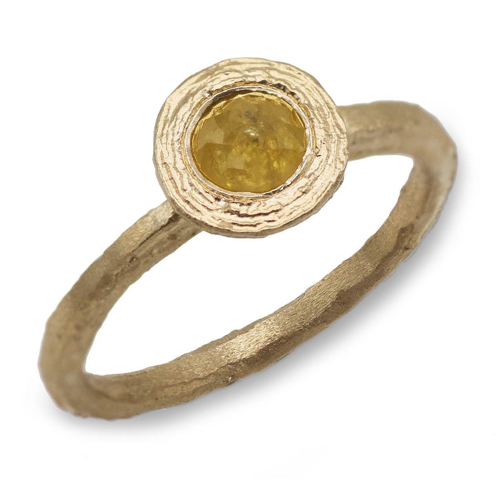 Textured Gold Ring with Yellow Rose Cut Diamond