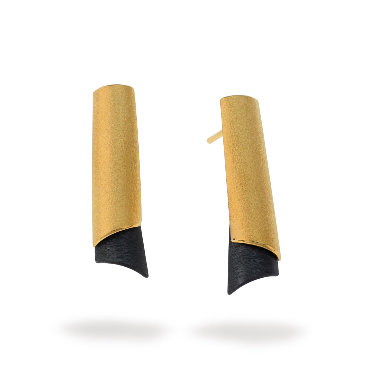 Deco Echo Cannoli Drop Studs in Gold Plate and Brown Patina