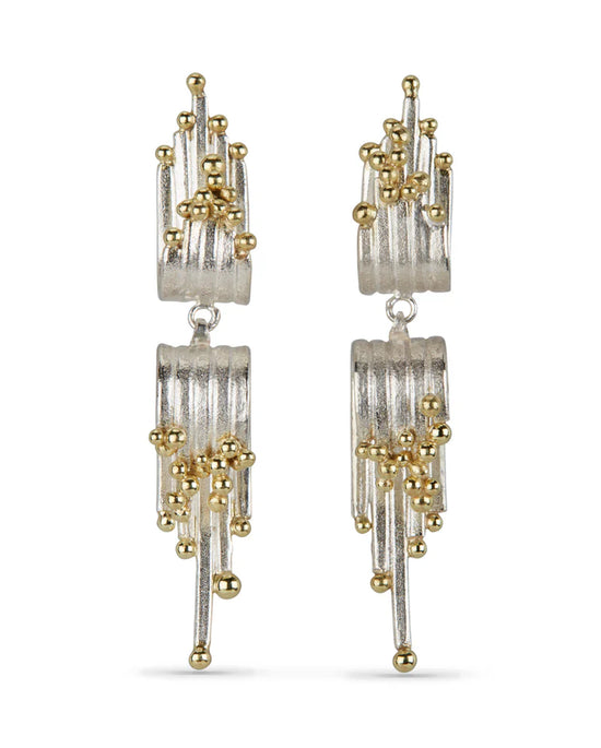 Hannah Bedford Silver Tide Cascade Earrings with Yellow Gold Granules