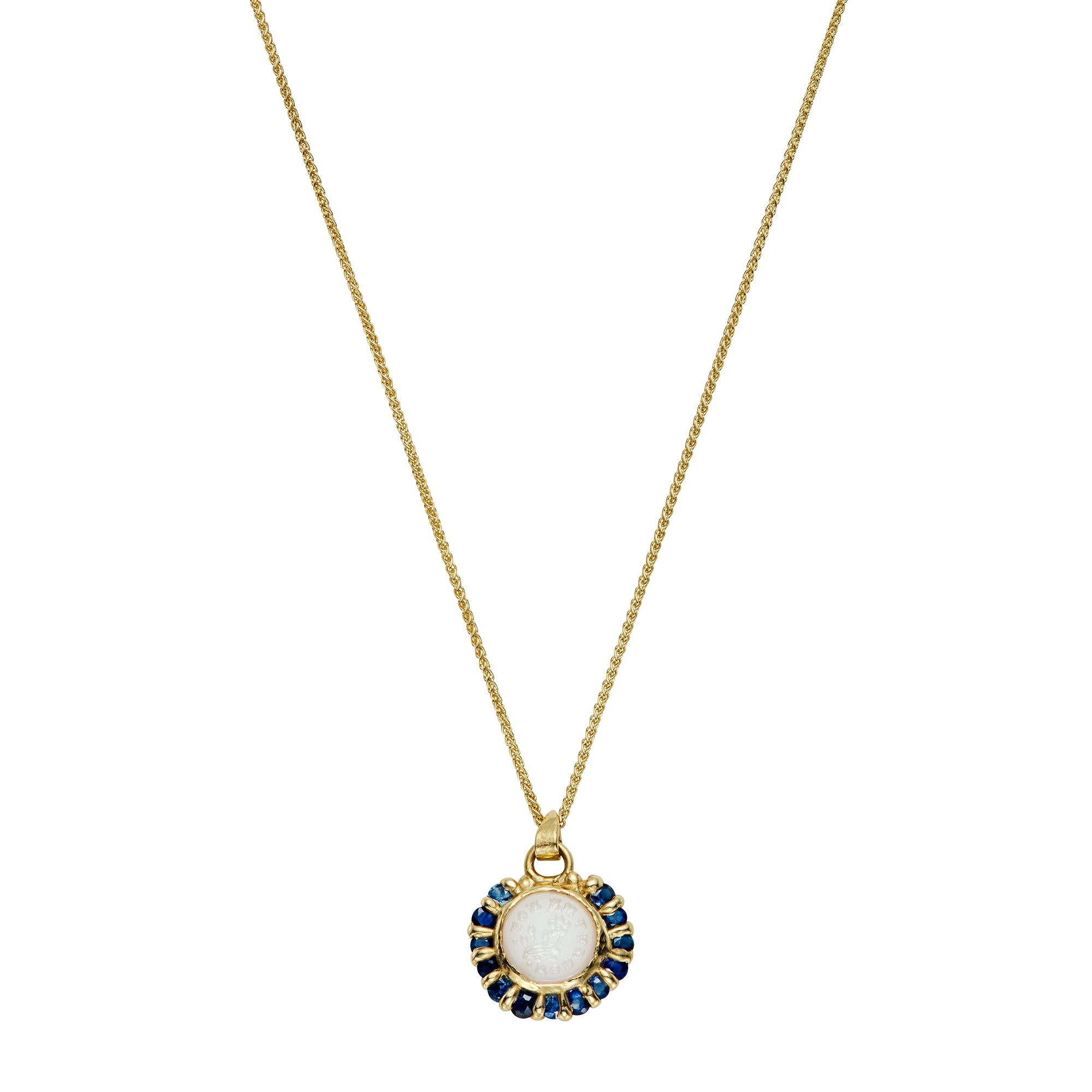 Ciara Bowles Blue Sapphire Forget-Me-Not Halo Pendant in 9ct Yellow