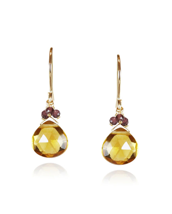 Mounir Citrine Drop Garnet Bead Cluster Drop Earrings in Gold Filled