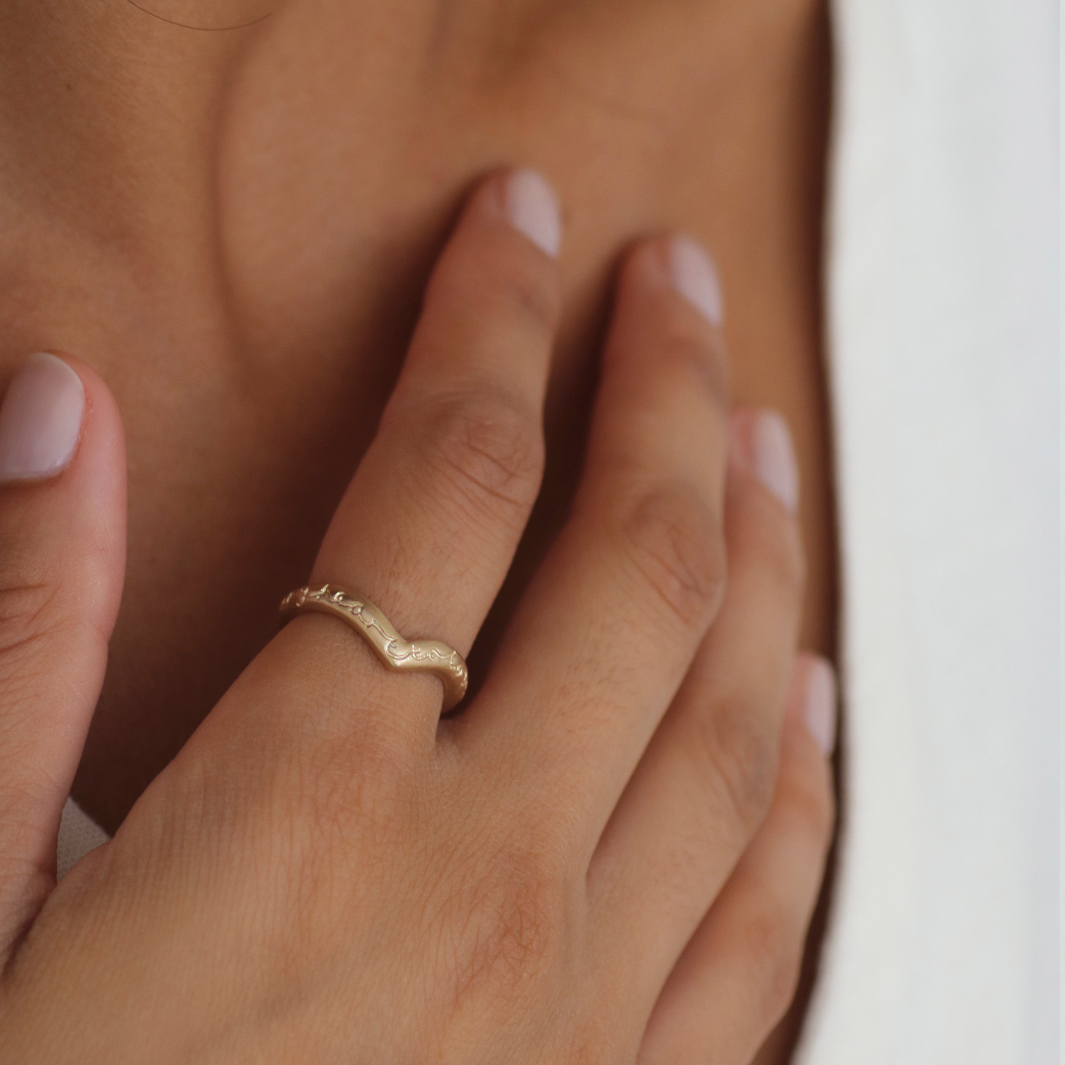 Every Heart To Love Will Come Curved Yellow Gold Wedding Band