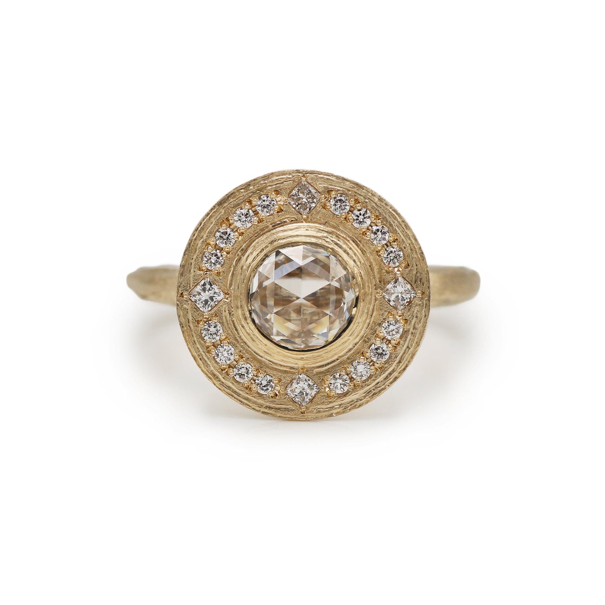 Textured Yellow Gold and Diamond Halo Engagement Ring
