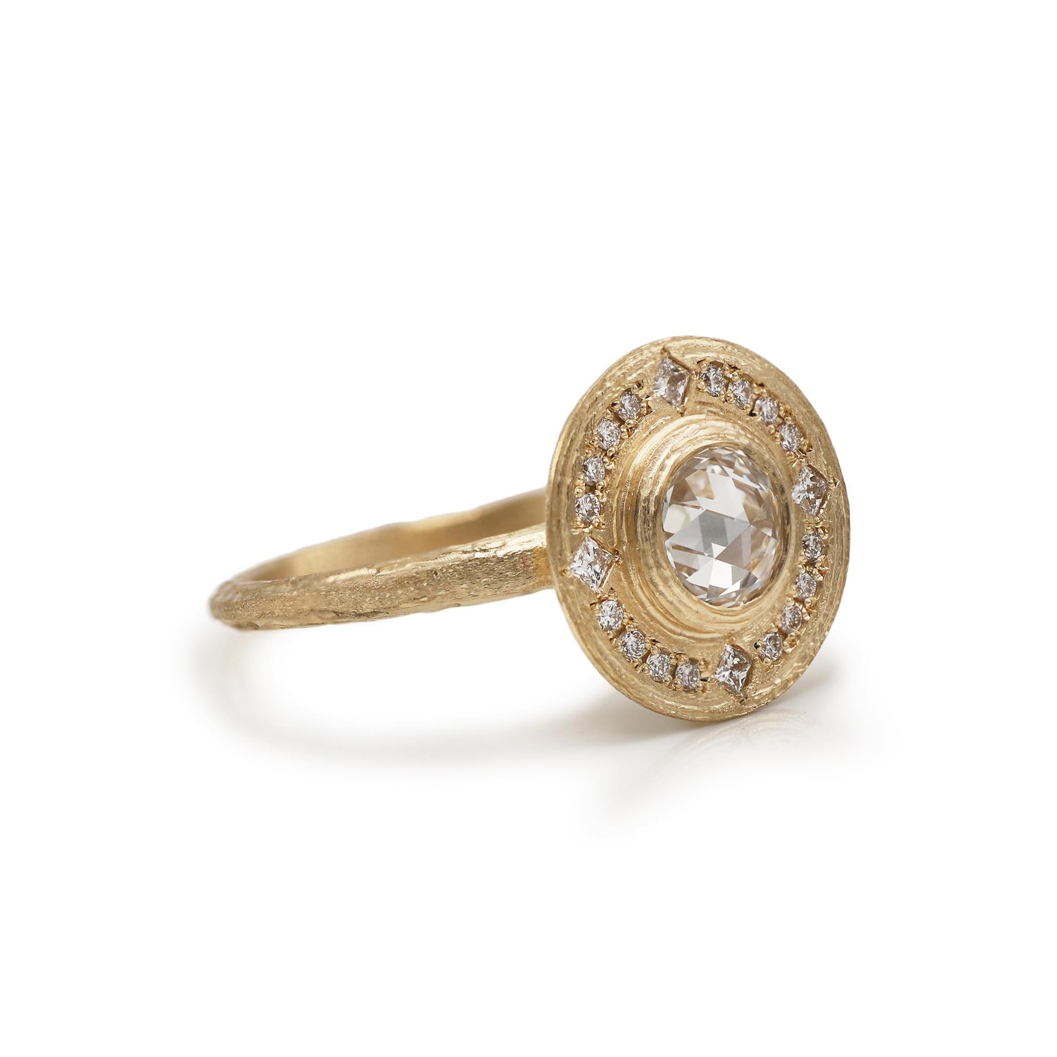 Textured Yellow Gold and Diamond Halo Engagement Ring